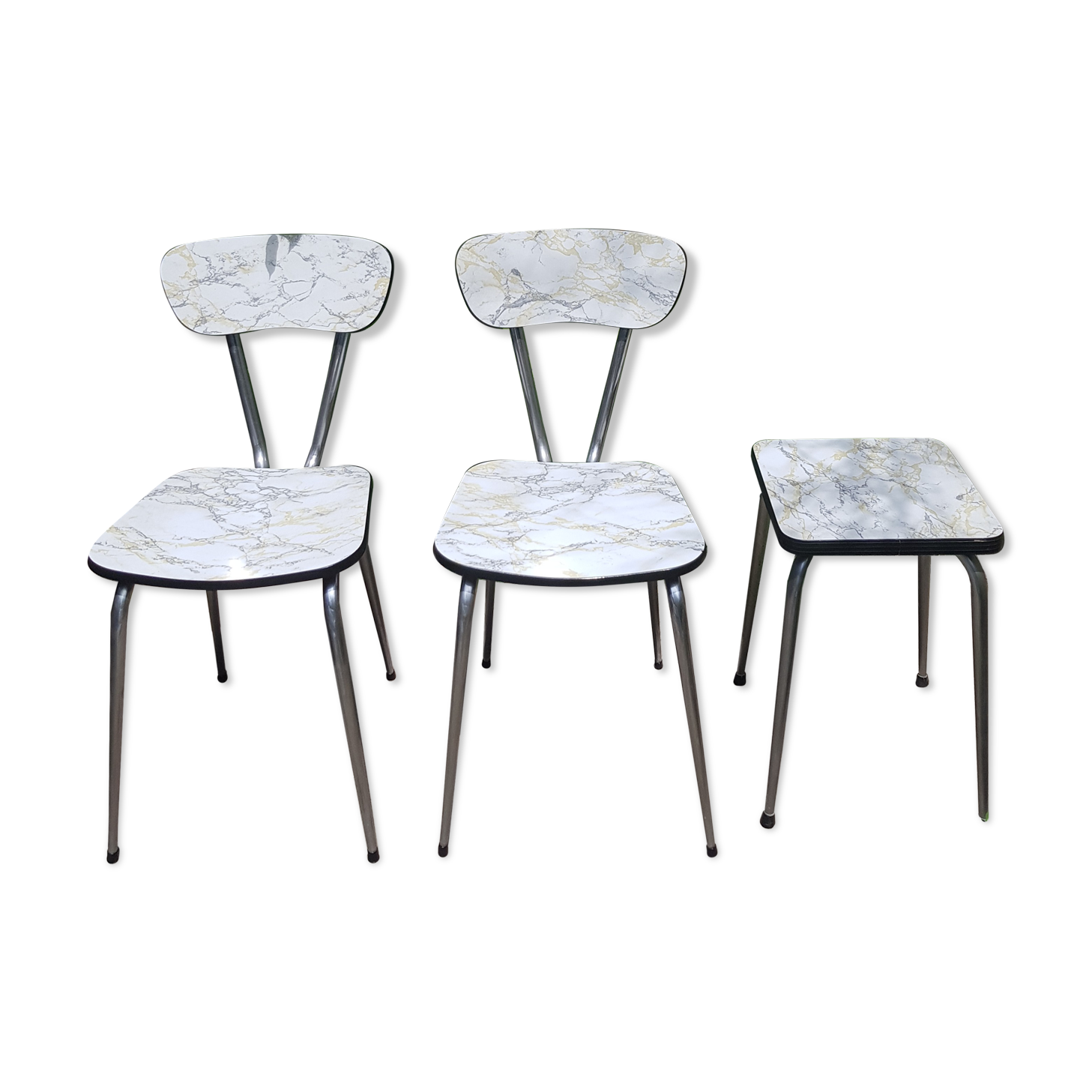 Set of 2 formica chairs type marble + 1 stool