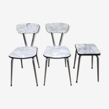 Lot de 2 chaises formica type marbres + 1 tabouret