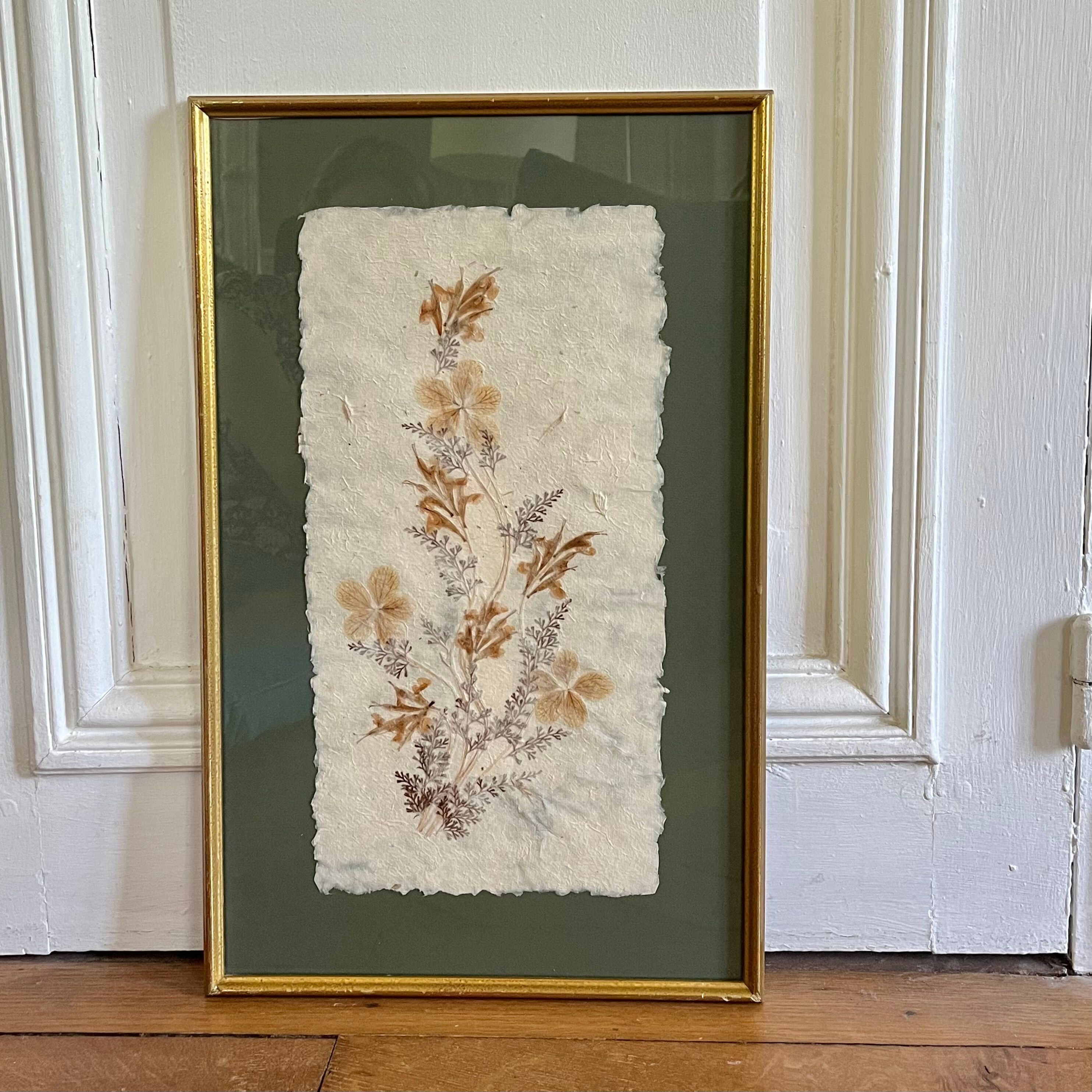 Vintage herbarium frame dried flowers 70s