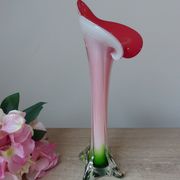 Vintage coloured blown glass vase in the shape of a calla lily.