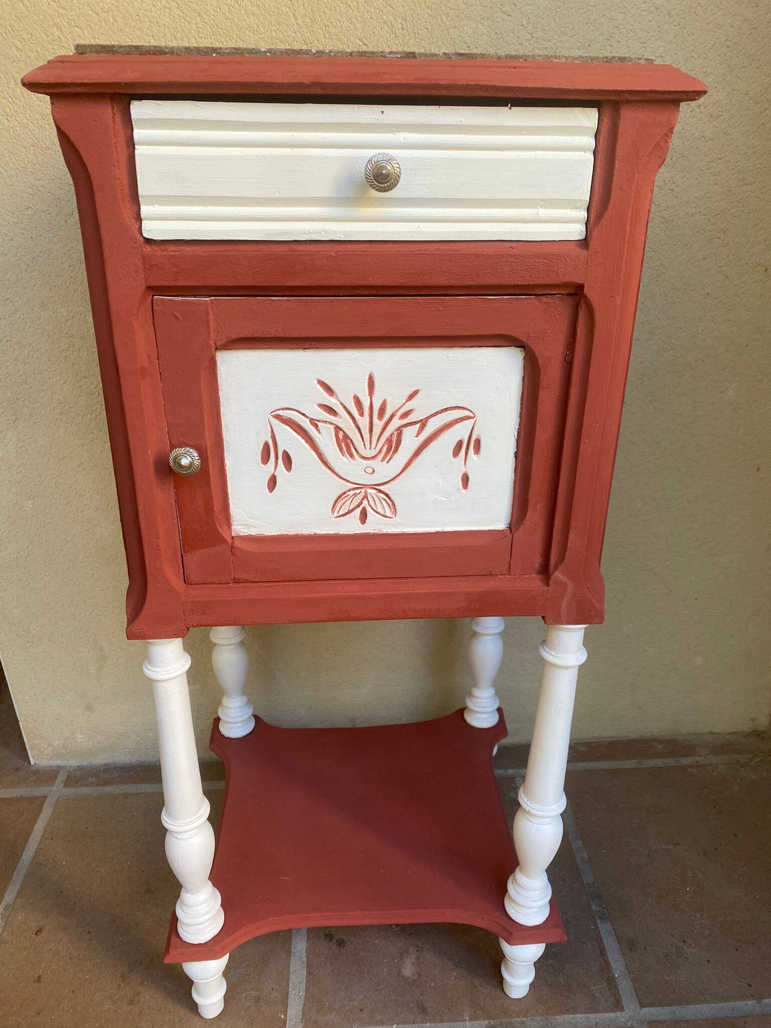 Vintage Lys Marble Wood Bedside Table