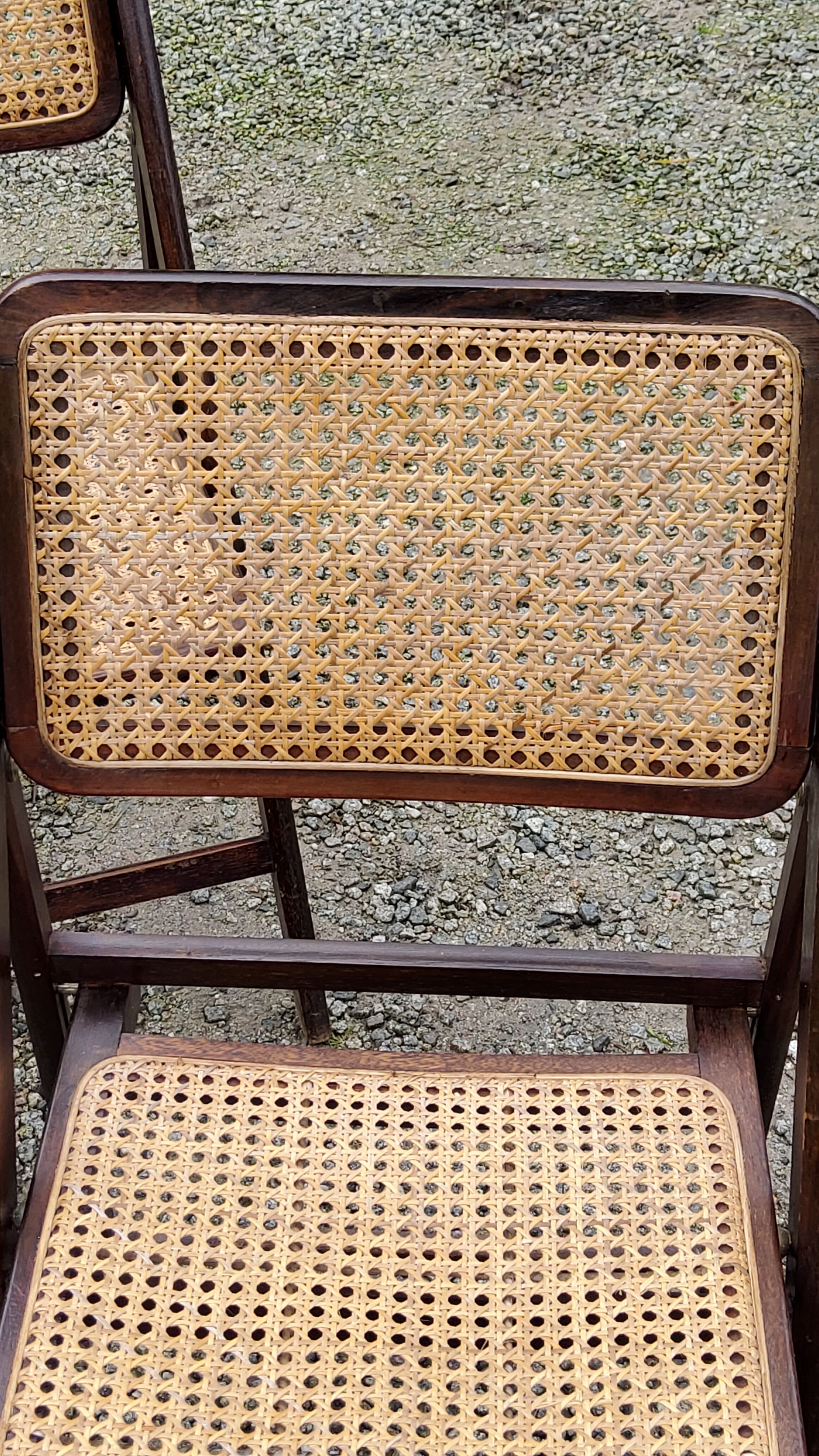 Set of 4 folding chairs wood and canning of the 70s