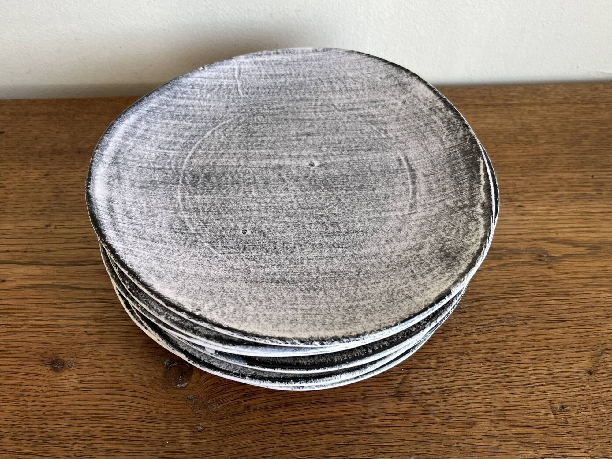 Set of 8 brutalist plates 1970 grey Niederviller Twilight