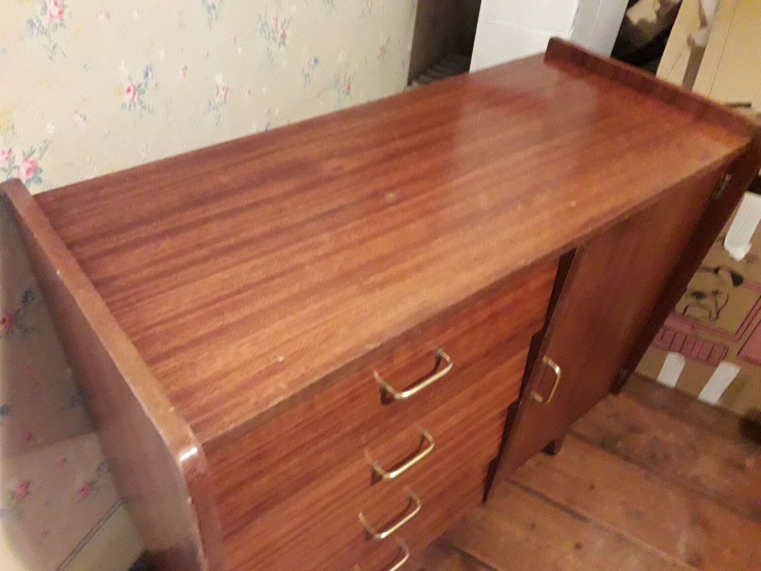 Vintage teak chest of drawers with compass legs
