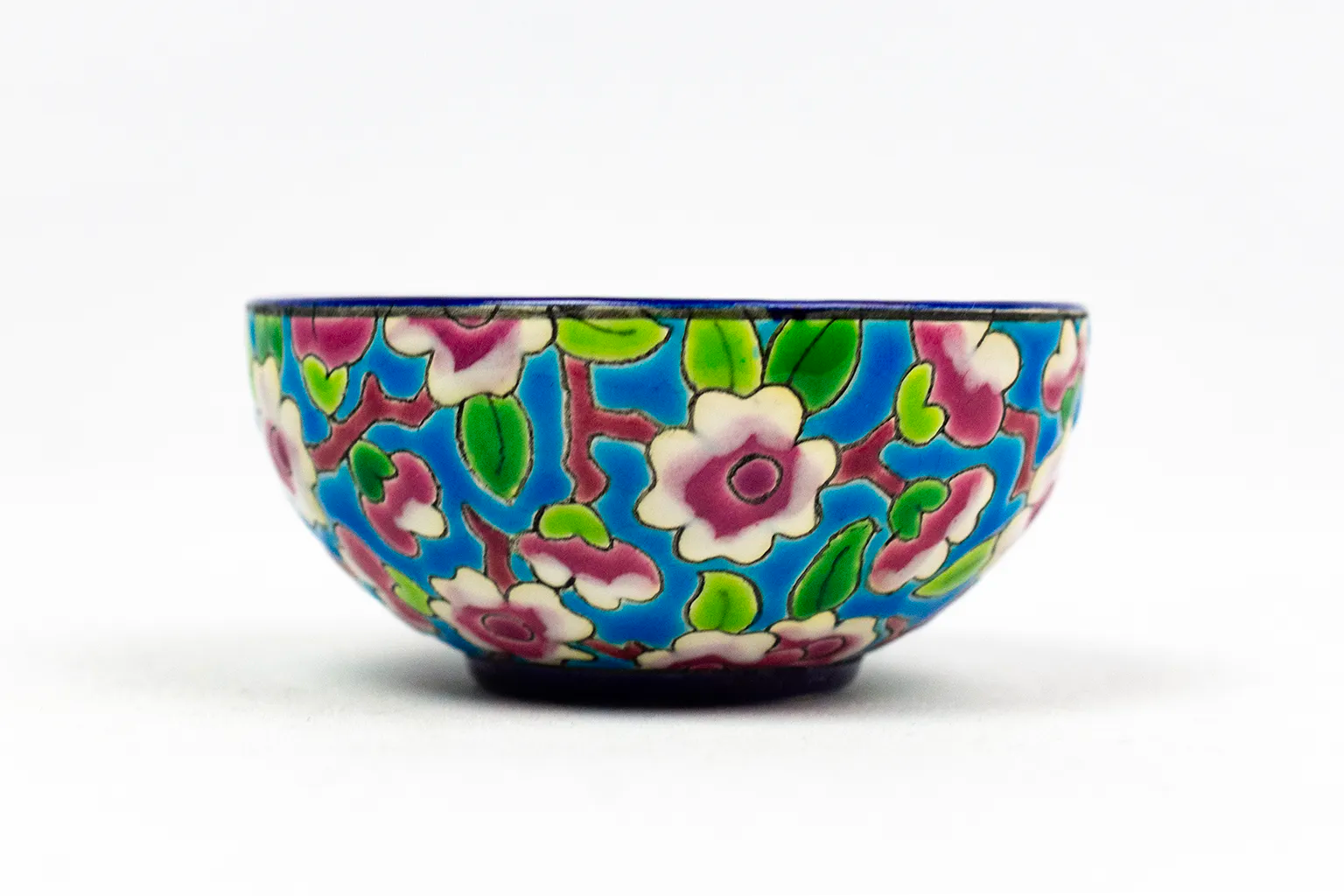 Cup and saucer "apple blossom" D188, Longwy enamels, 1930