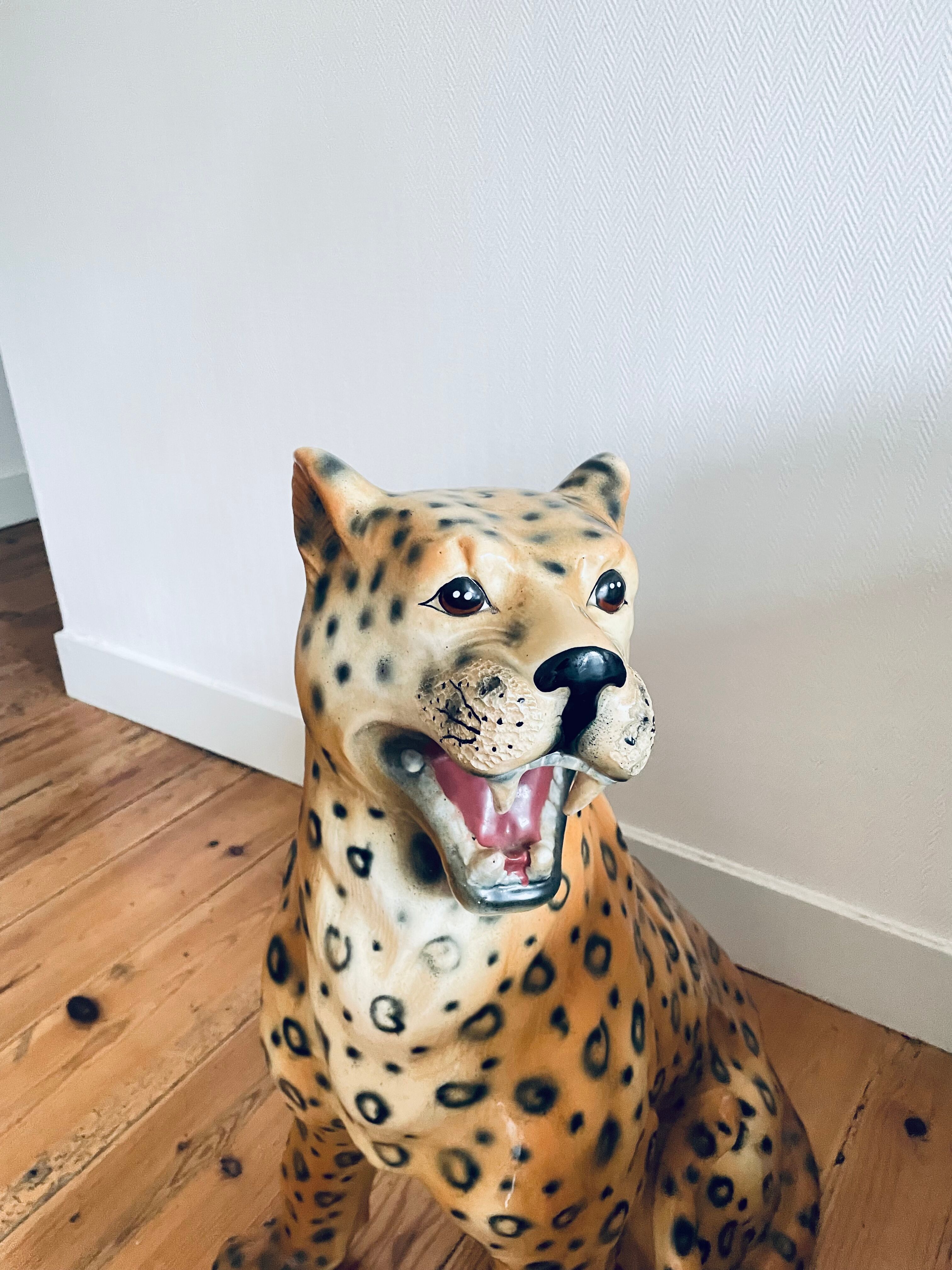 Old leopard faience-ceramic art deco vintage