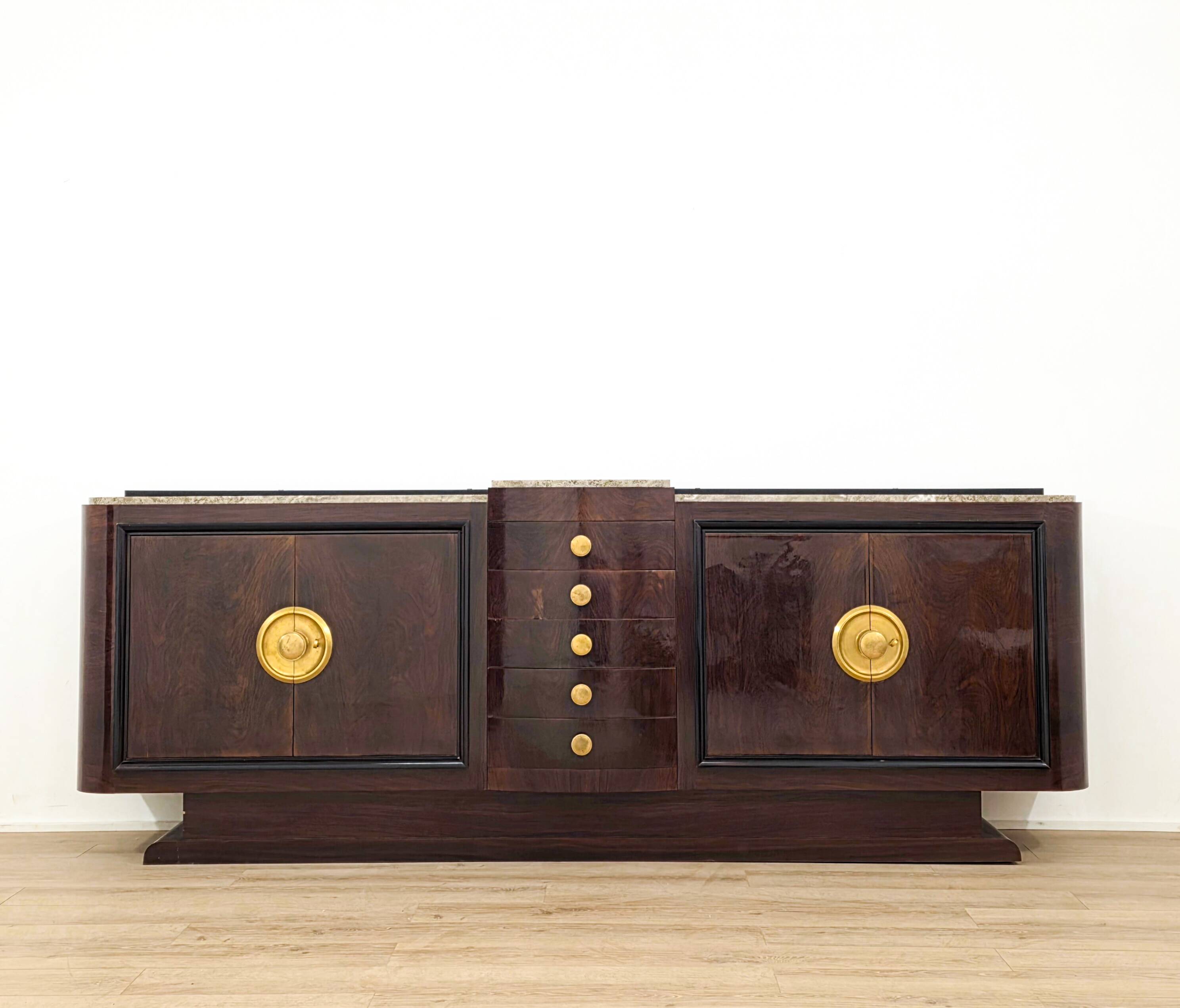 Art Deco sideboard in solid wood and marble