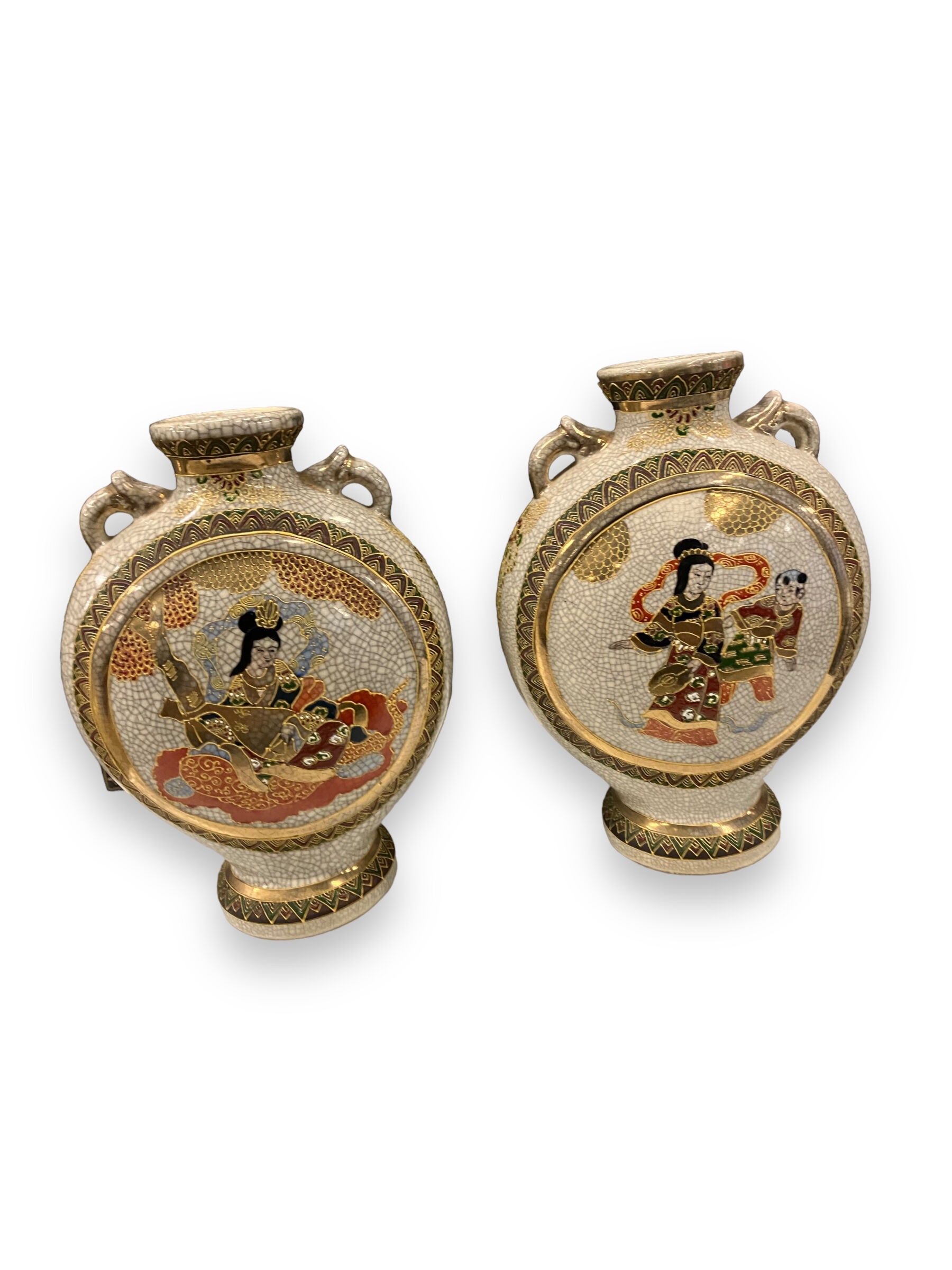 Pair of Japanese earthenware gourd vases from Satsuma