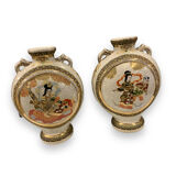 Pair of Japanese earthenware gourd vases from Satsuma