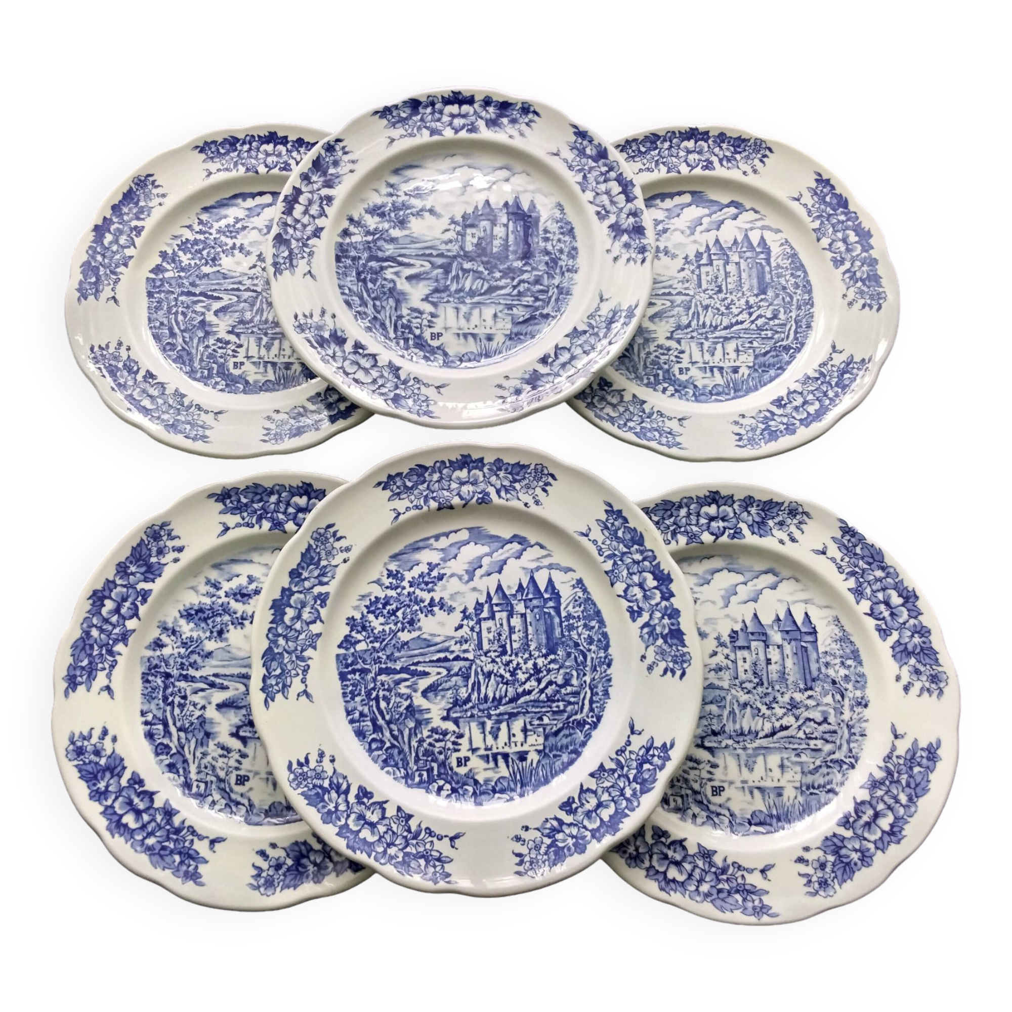 6 Vintage Pyroplan BP Advertising Porcelain Dinner Plates