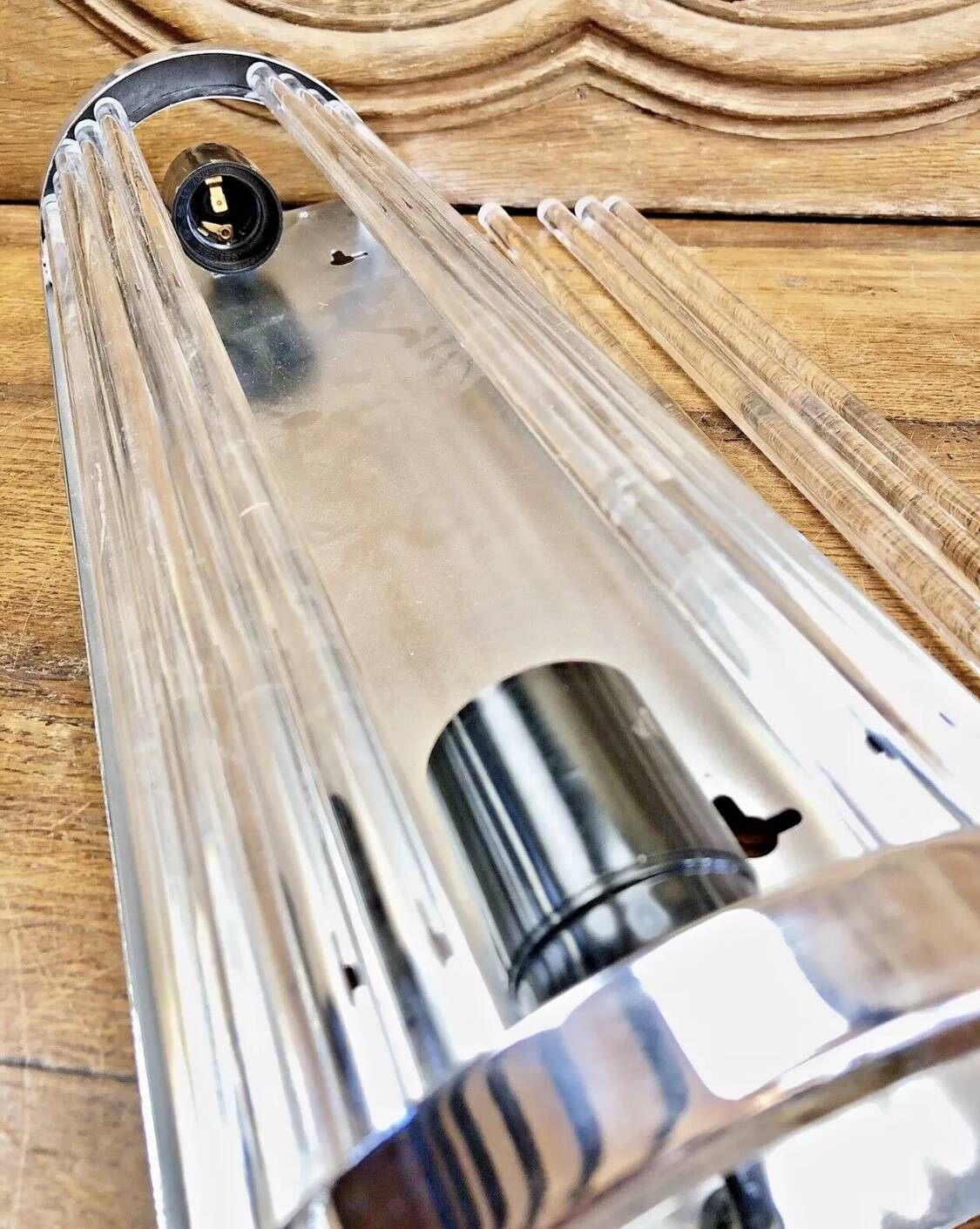 Chrome and glass tube wall light Petitot Genet and Michon c 1950