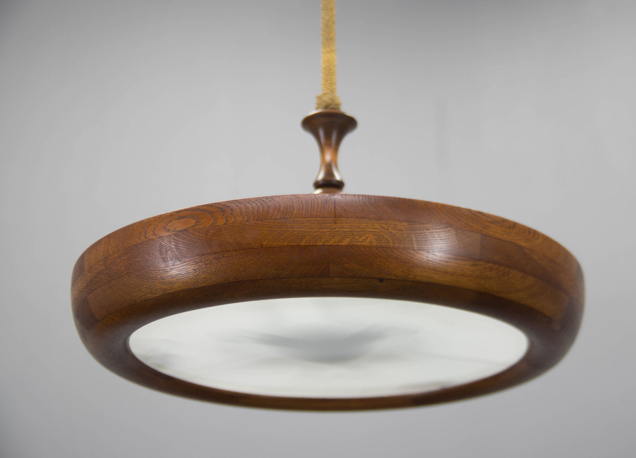 Large wooden art deco ufo chandelier, 1930s