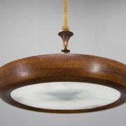 Large wooden art deco ufo chandelier, 1930s