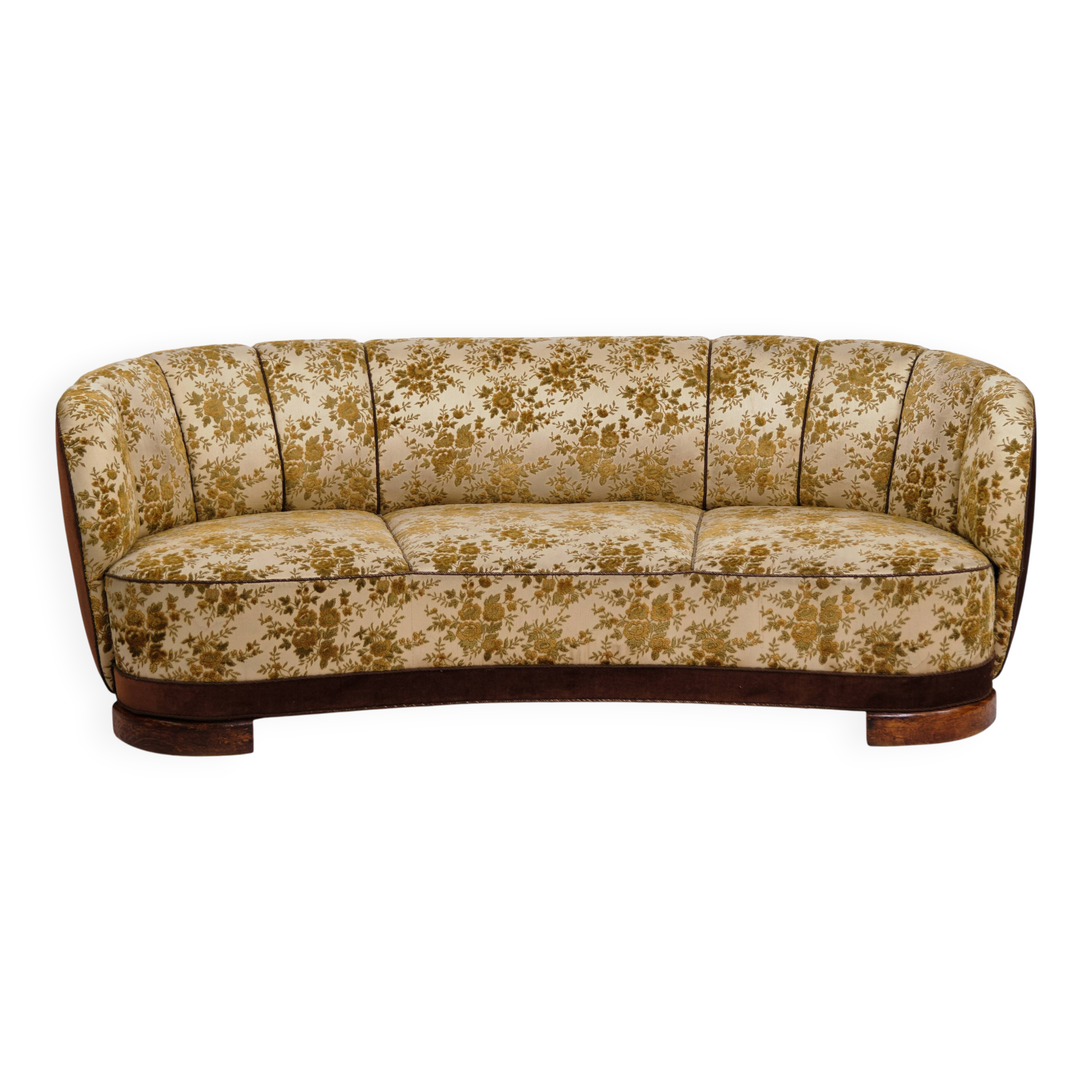 Sofa banane - housse florale - pieds en chêne - ébéniste danois - années 1930-1940