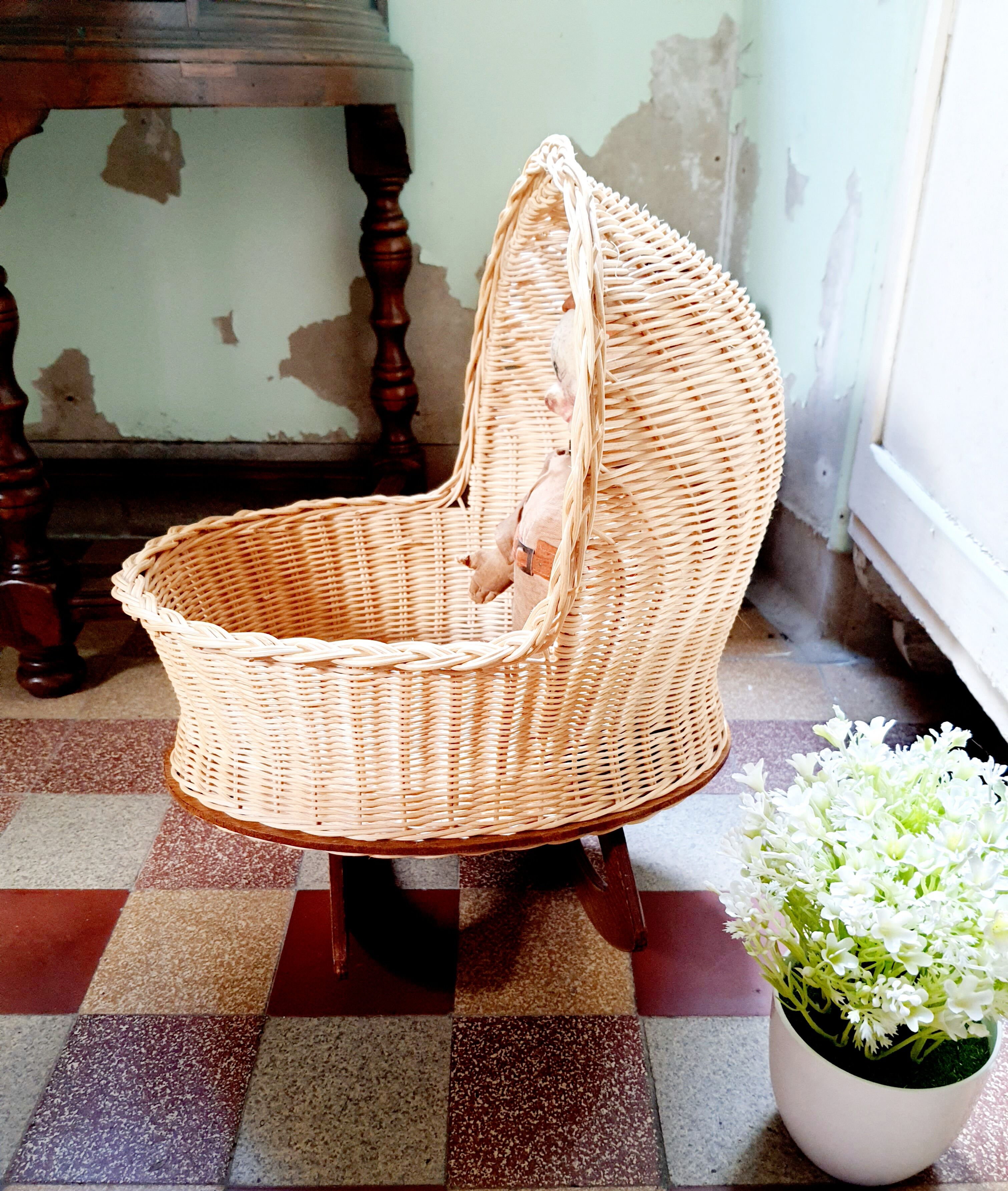 Cradle vintage wicker doll