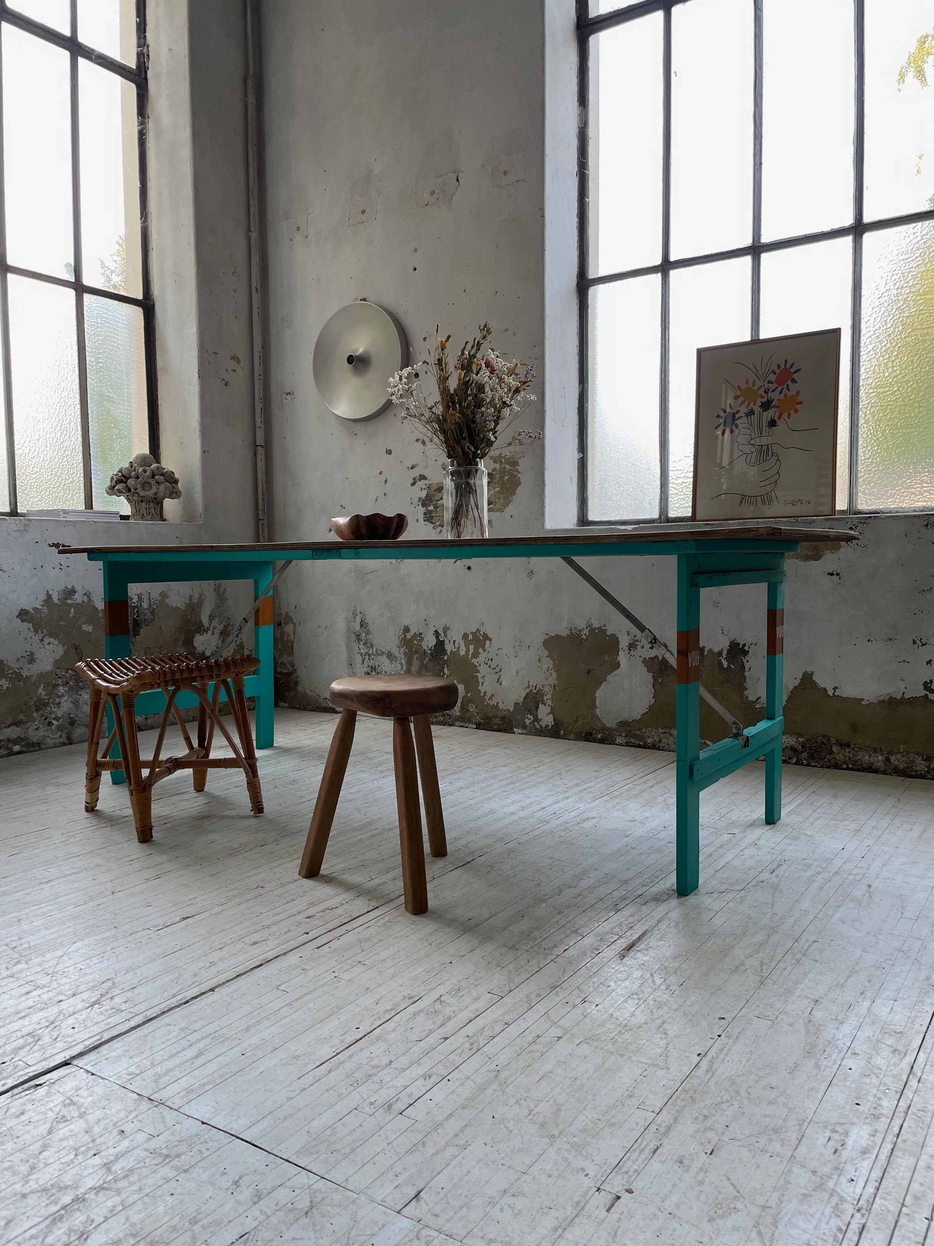 Vintage guinguette table 230 cm green