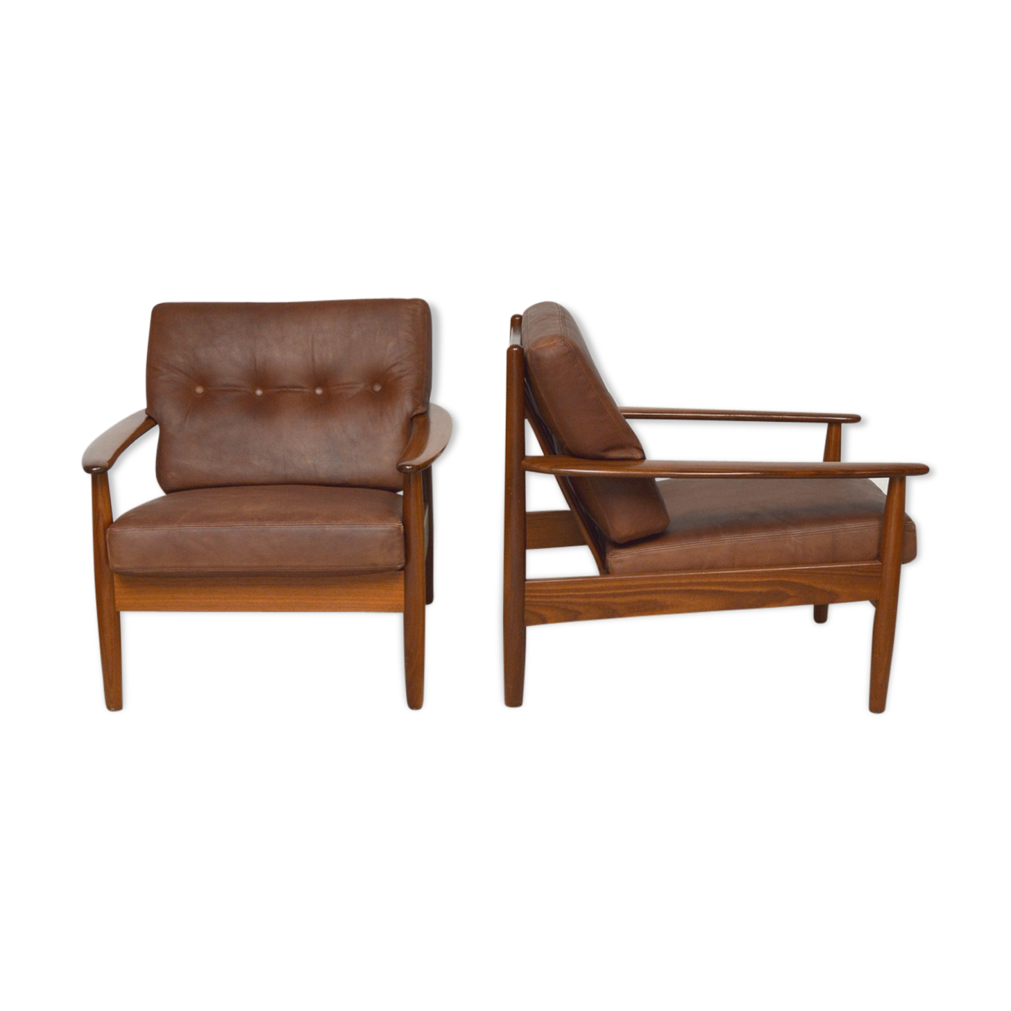 Paire de fauteuils danois en teck et cuir, 1960