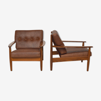 Pair of Danish armchairs in teak and leather, 1960
