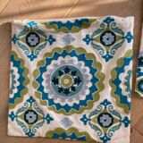 Pair of Sia cushion covers, in green and blue cotton