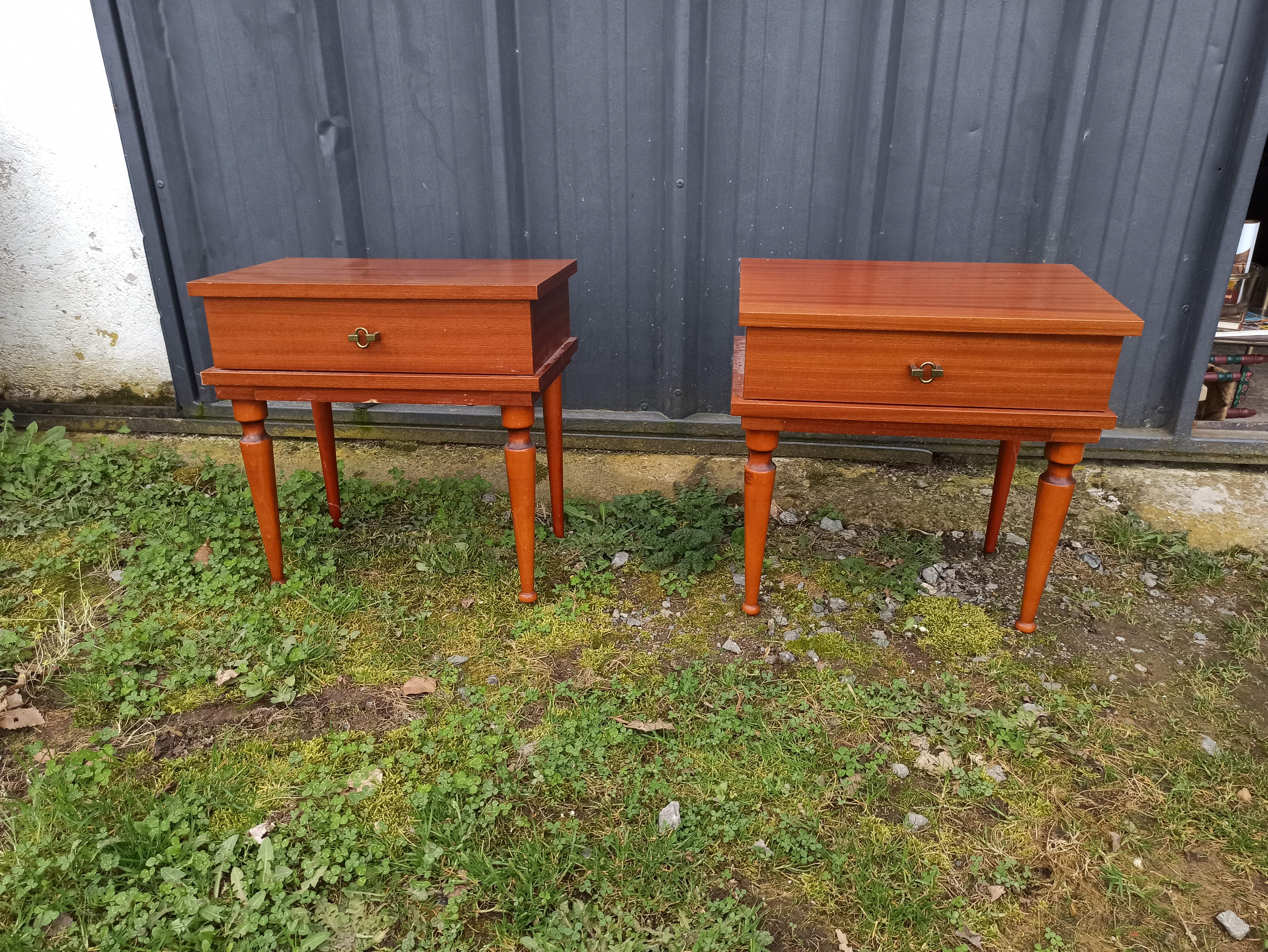 Pair of bedside tables from the 50s Scandinavian style with drawers