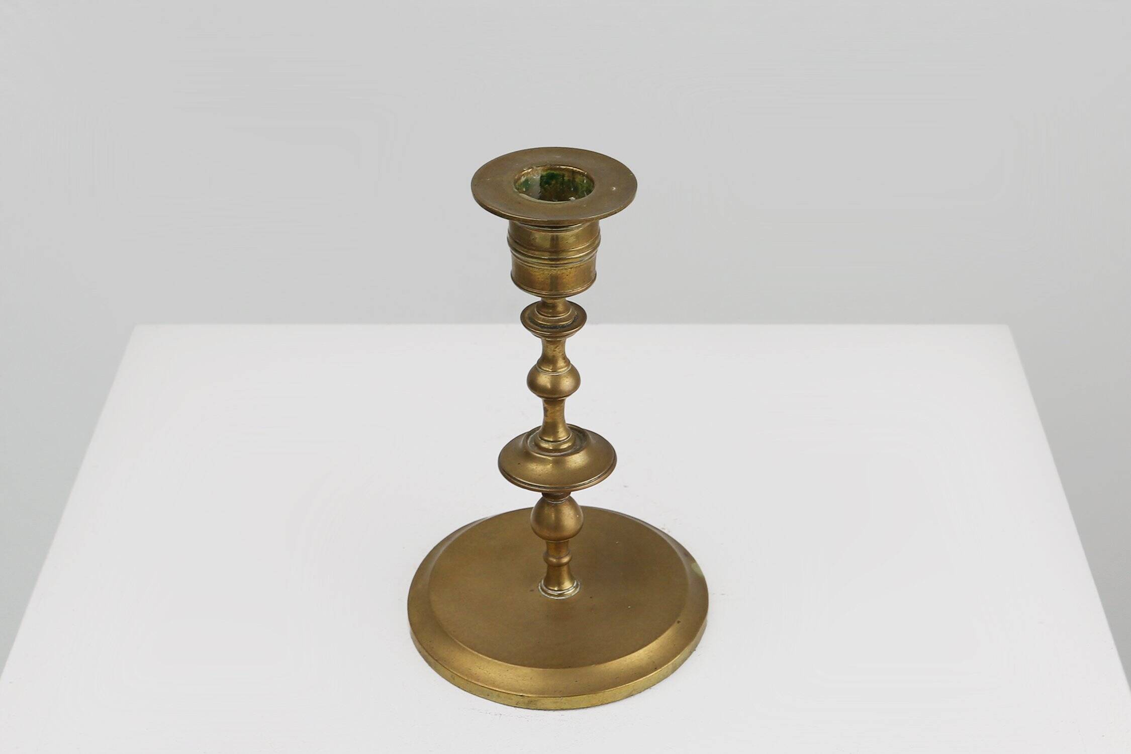 Antique Flemish Copper Disc Candlestick, 15th Century