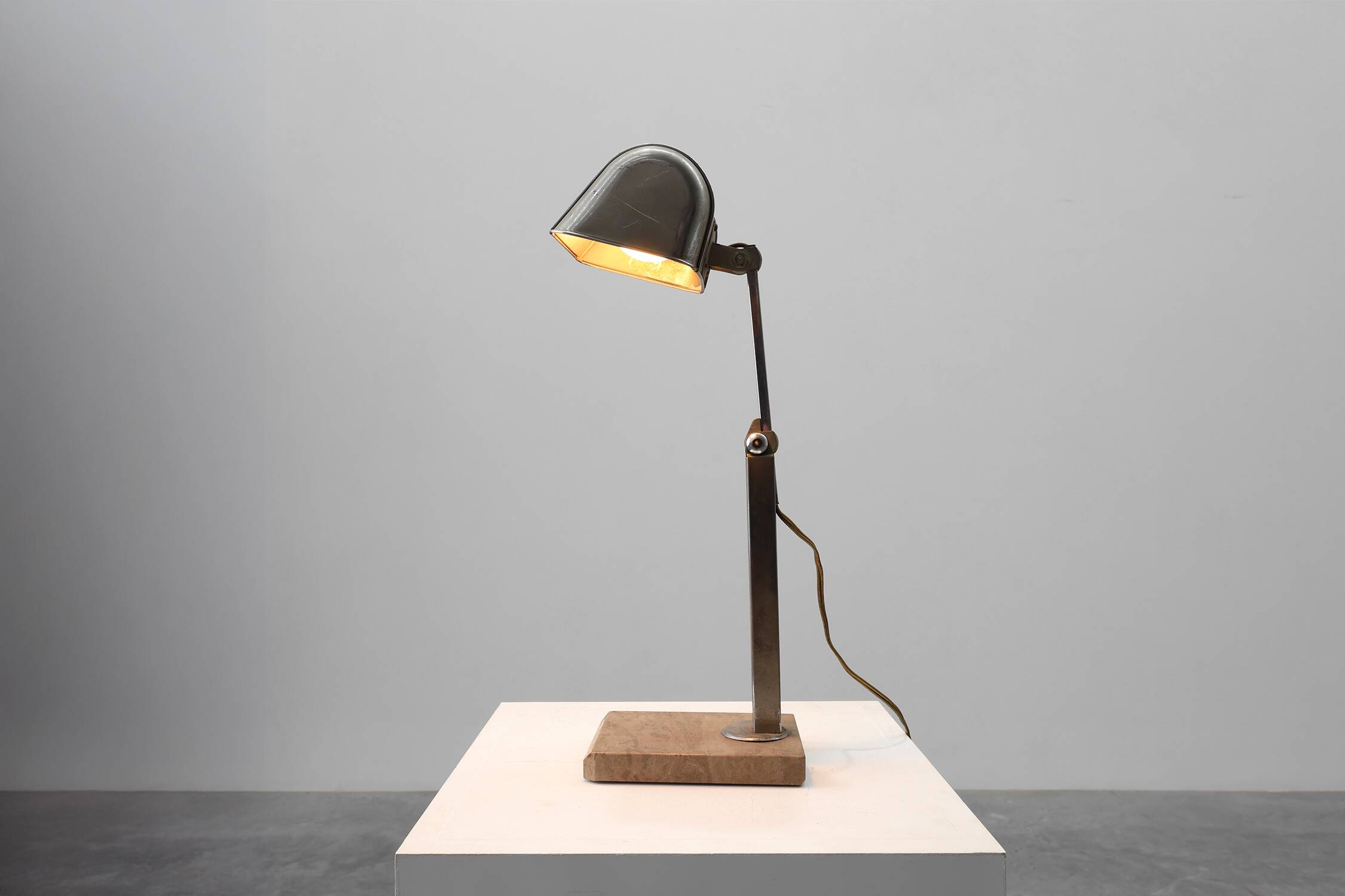 Art Deco Industrial metal and travertine Desk Lamp, Belgium 1930s