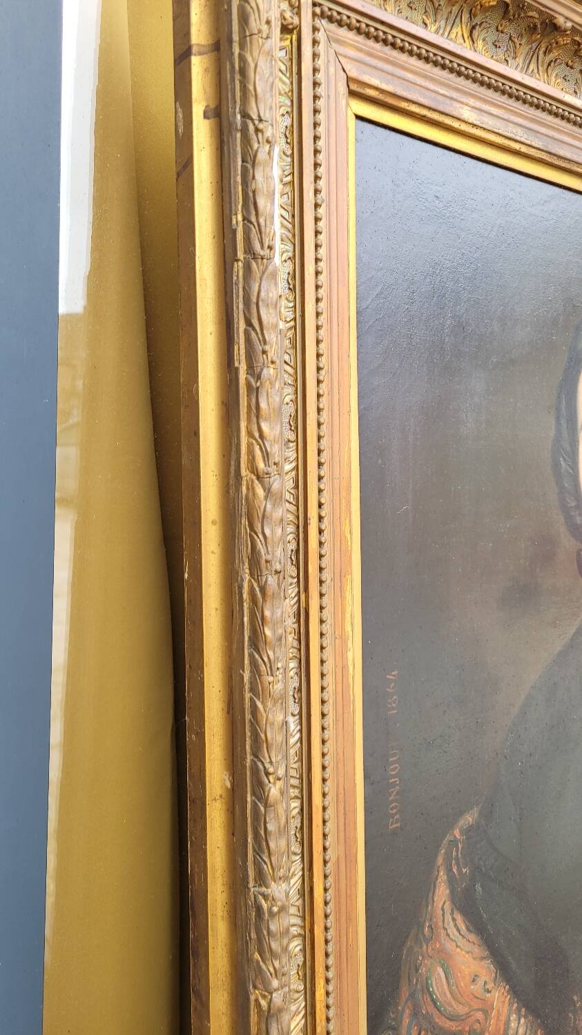 Oil on Canvas Portrait Painting of a Woman Framed 19th Century Signed