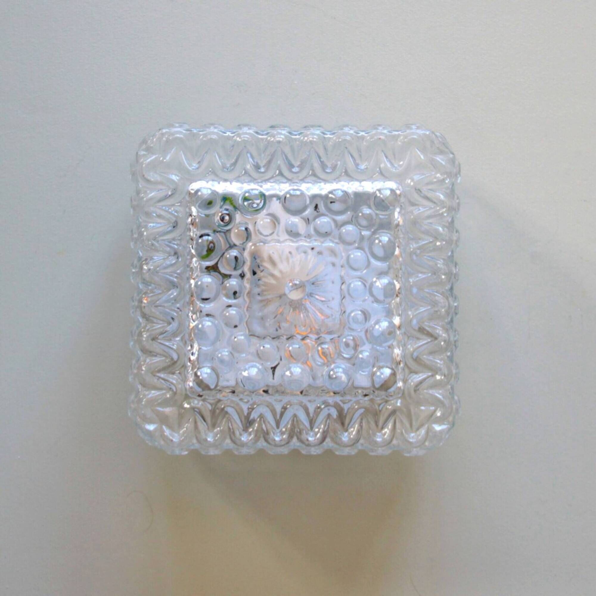 Small square ceiling light wall light in minimalist glass 1970 1980 seventies eighties LAMP-5046