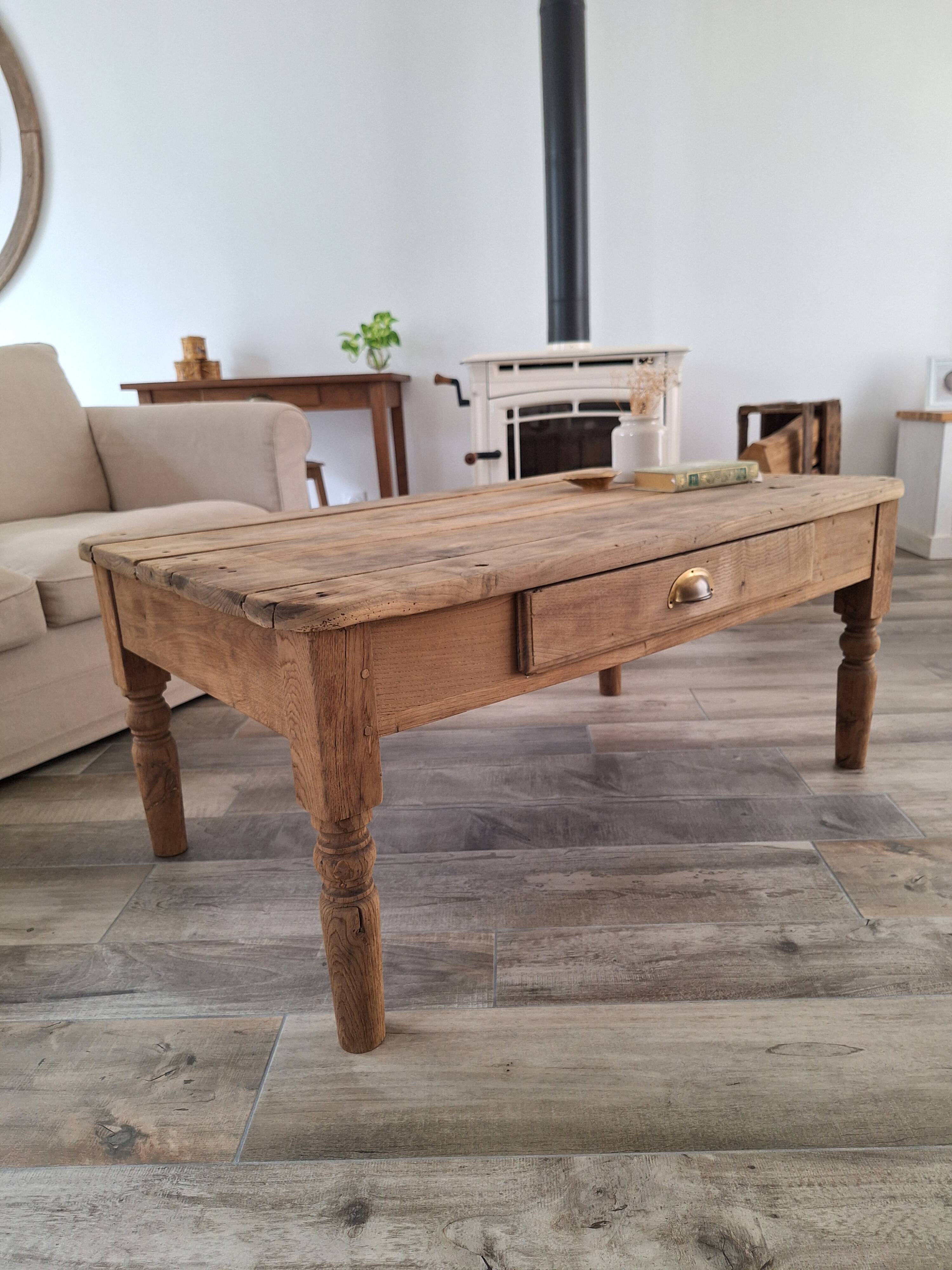 Table basse de ferme style campagne en chêne