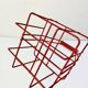 Metal bottle holder basket covered in bright red - caddy for 4 bottles