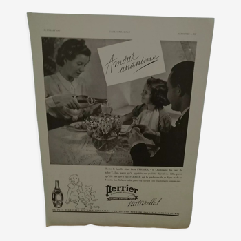 Publicité papier  boisson perrier  issue revue  1937
