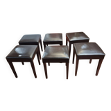 Brown leather square stool with wooden legs – padded seat