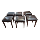 Brown leather square stool with wooden legs – padded seat