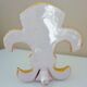 Fleur-de-lis shaped vase, glazed ceramic, Brittany, Quimper, Breton ermines, character