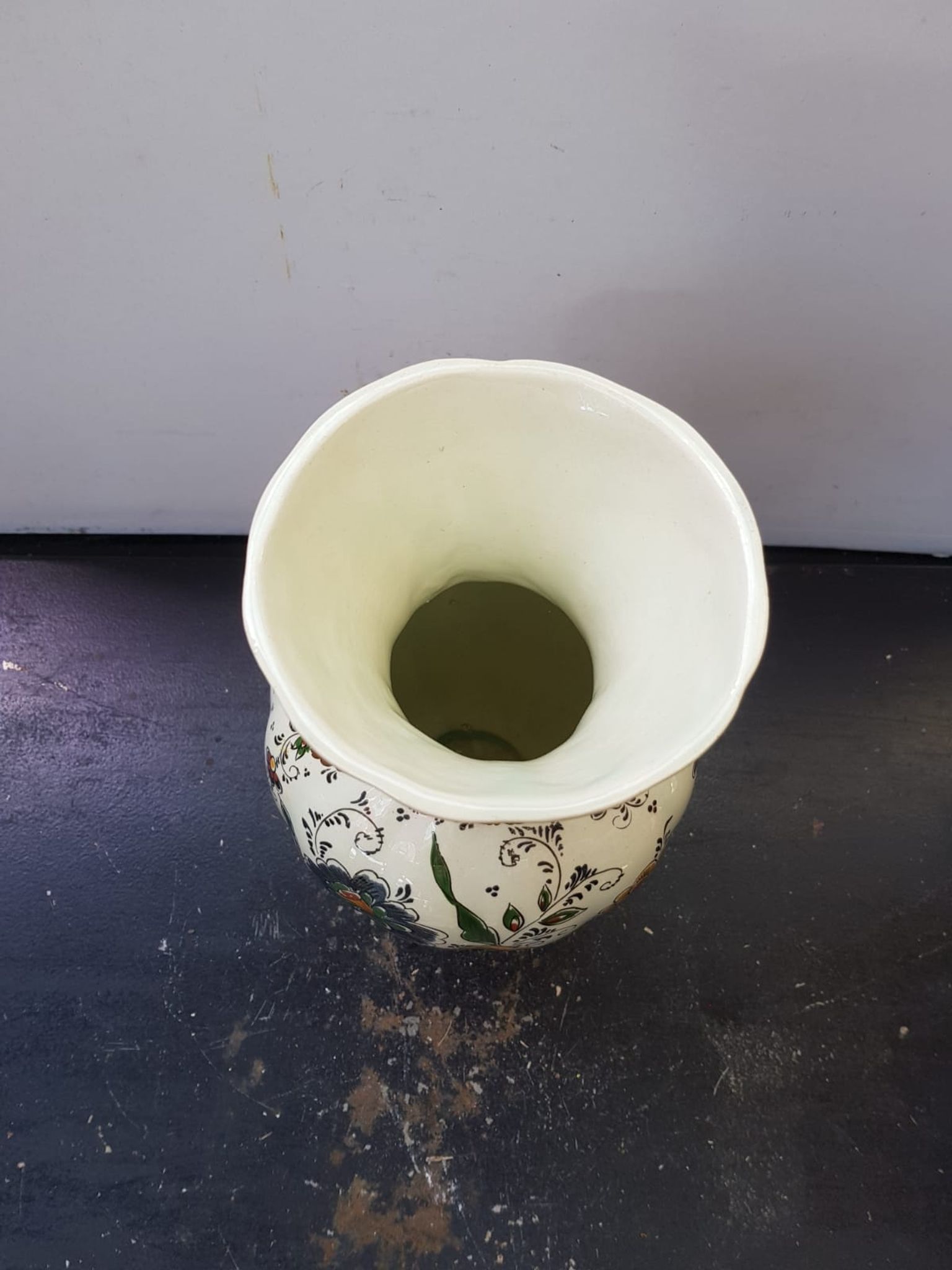 Old vase h becquet ceramic décor flowers made in belgium vintage