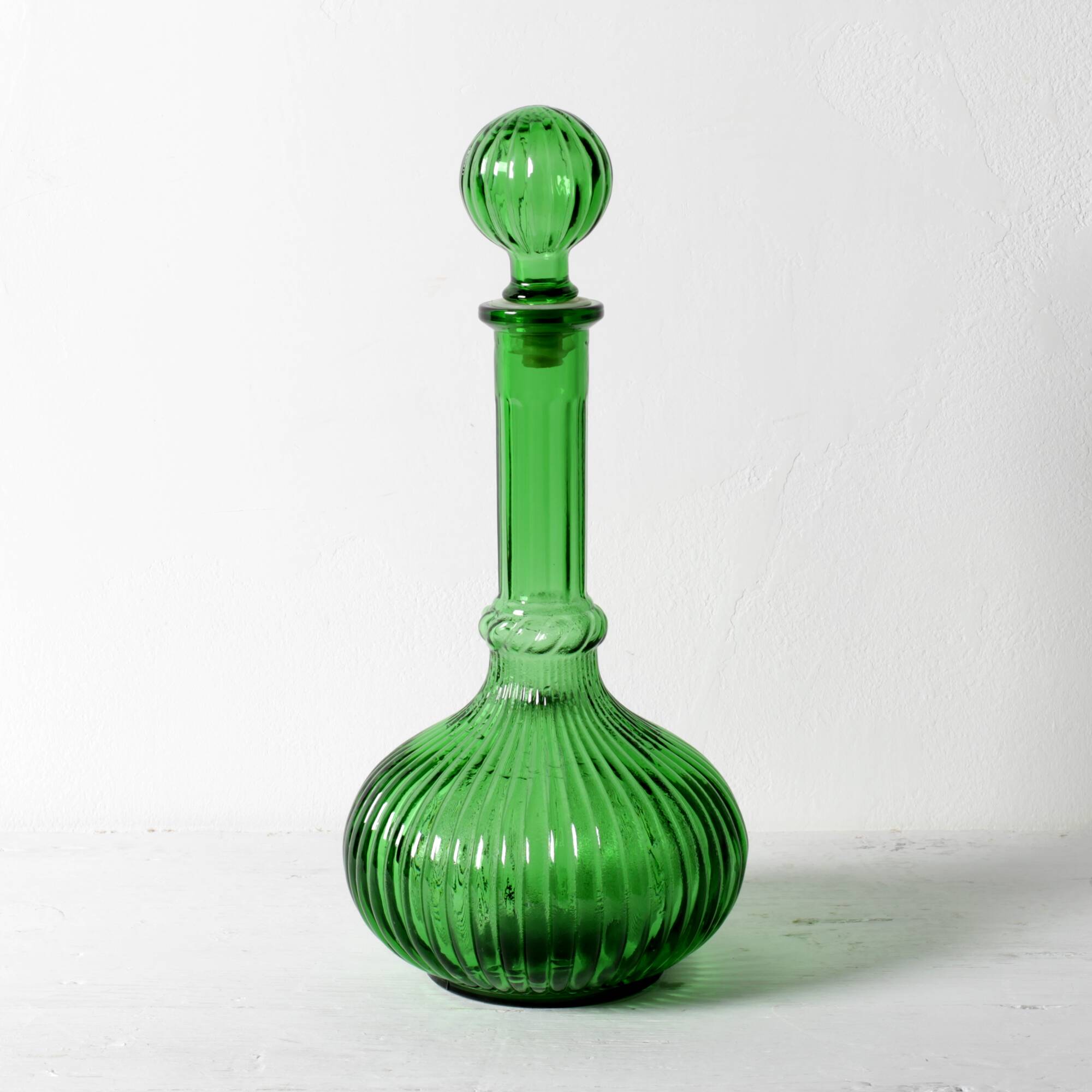 Vintage Emerald Green Glass Decanter / Rare Bottle with Stopper / Empoli