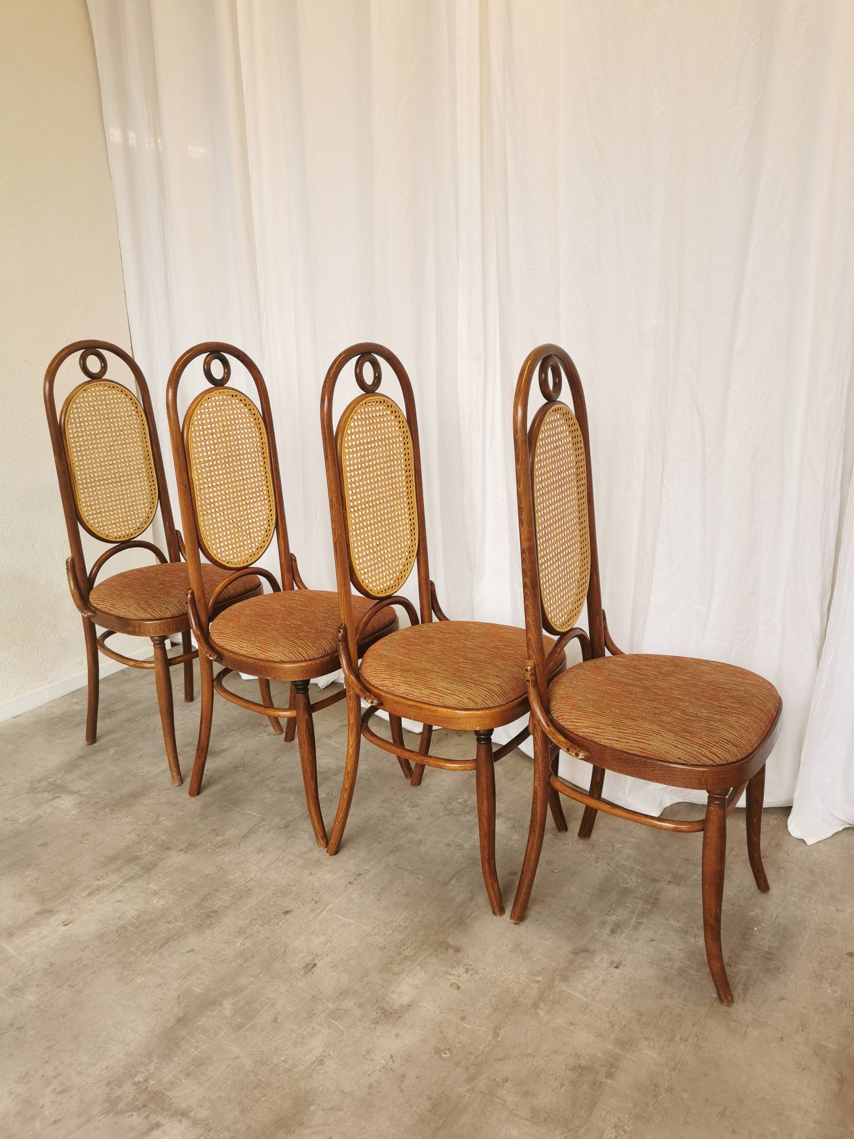 Set of 4 Vintage Bentwood Dining Chairs: Cane Back, Thonet Style