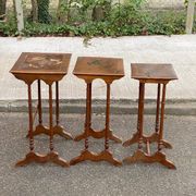3 nesting tables in Art Nouveau style, made of solid wood and marquetry from the 19th century.
