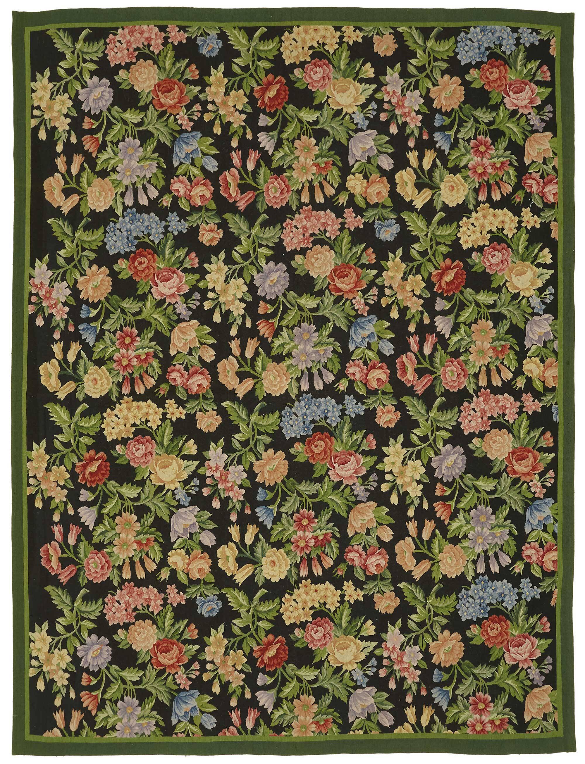 Handmade European Vintage Aubusson Kilim 235 cm x 310 cm