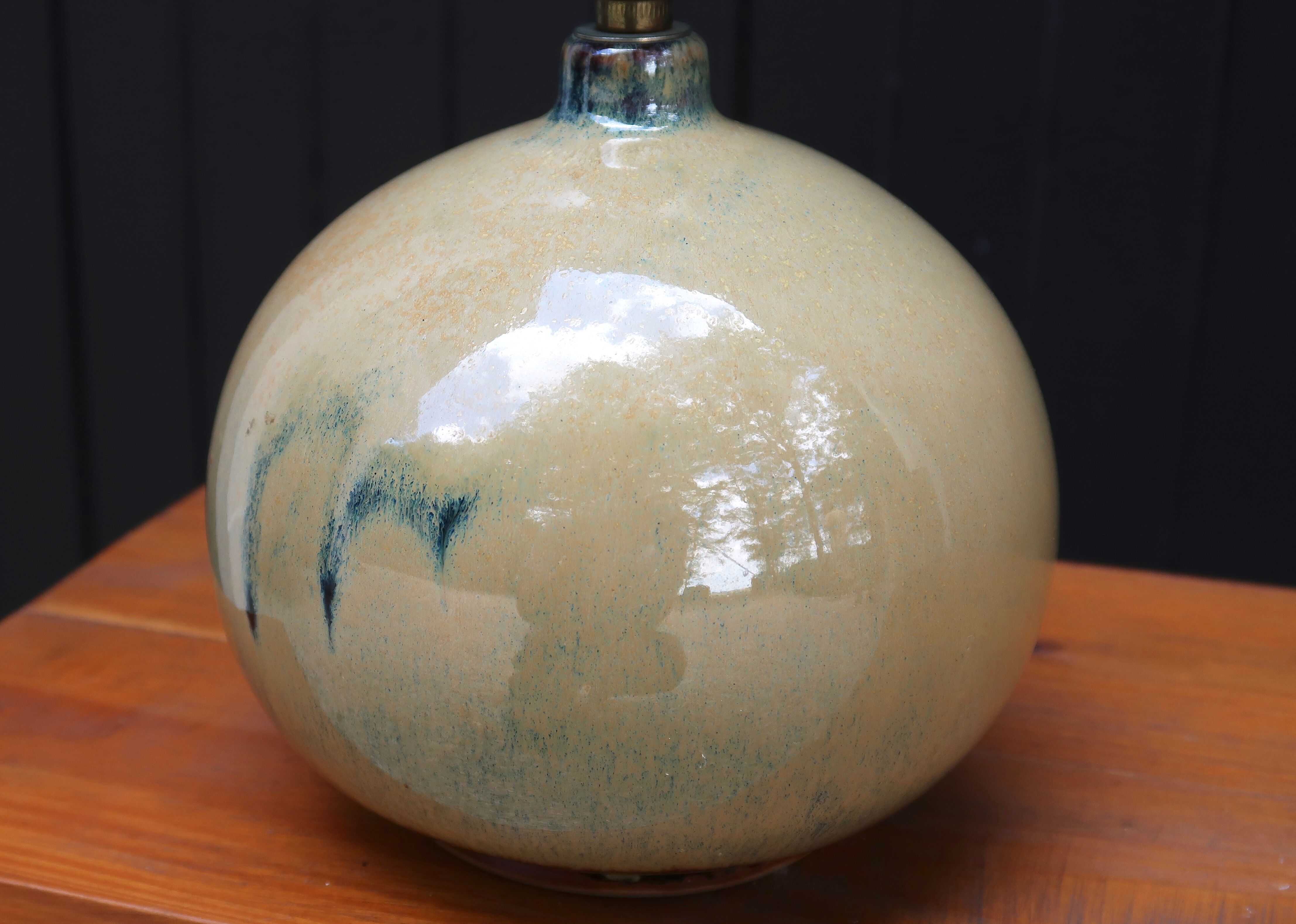 Beige ceramic lamp, herbarium-style lampshade, 70s