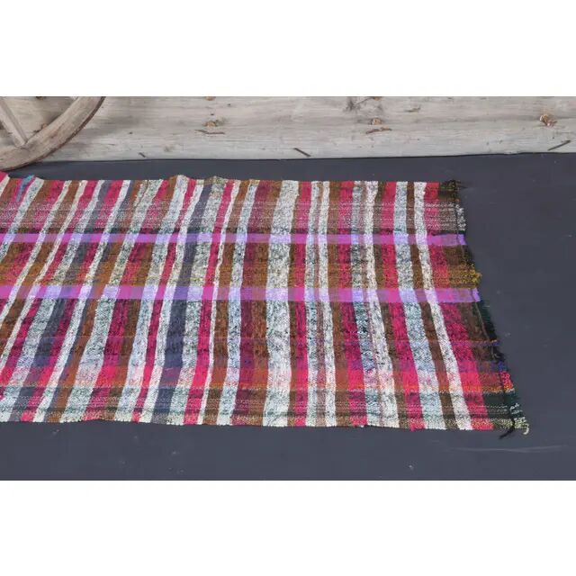 Vintage Turkish Hand-Knotted Wool Cotton Purple Kilim Runner Rug 125x322