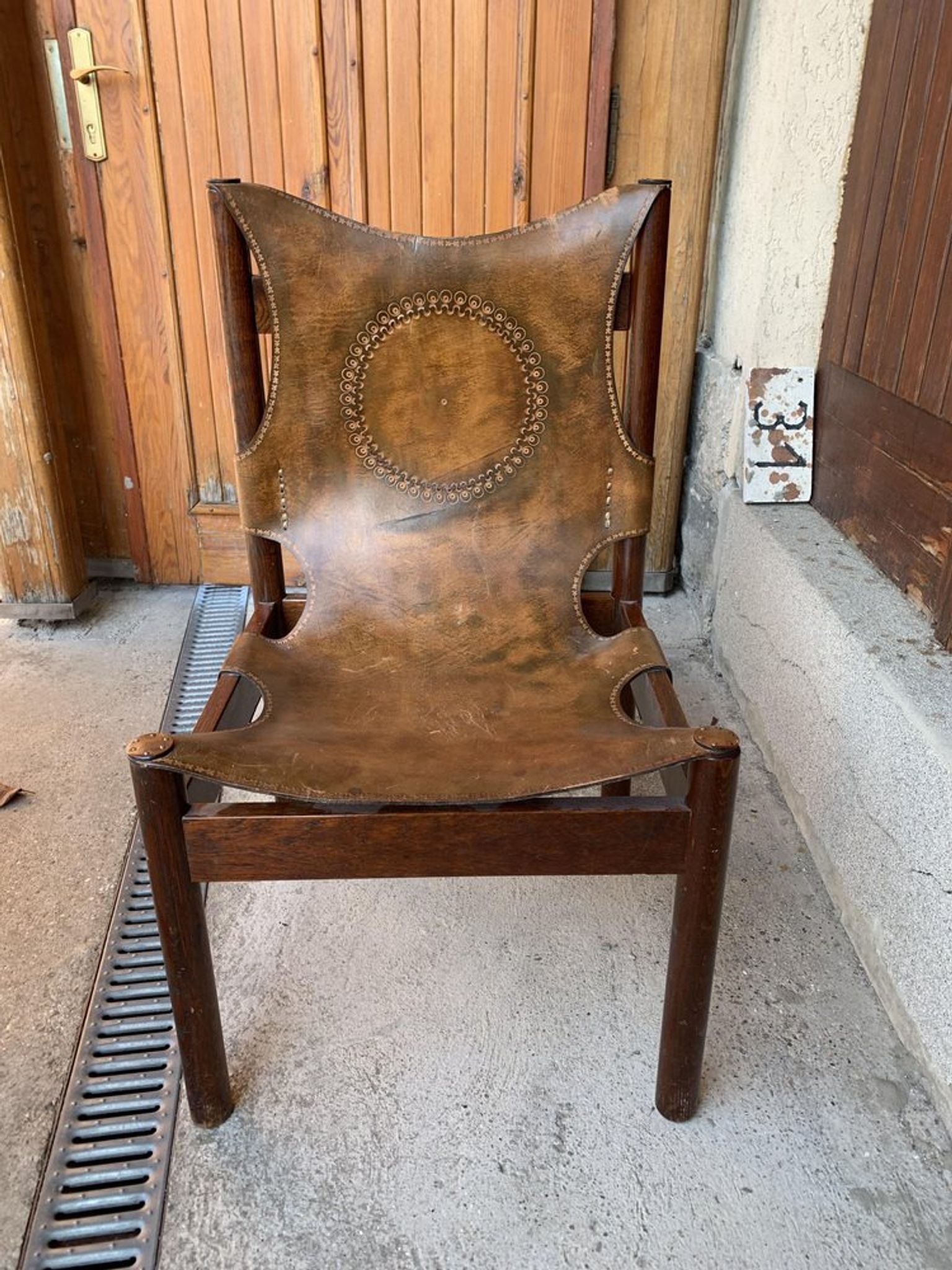 Chaise en cuir Craftsman, années 1970