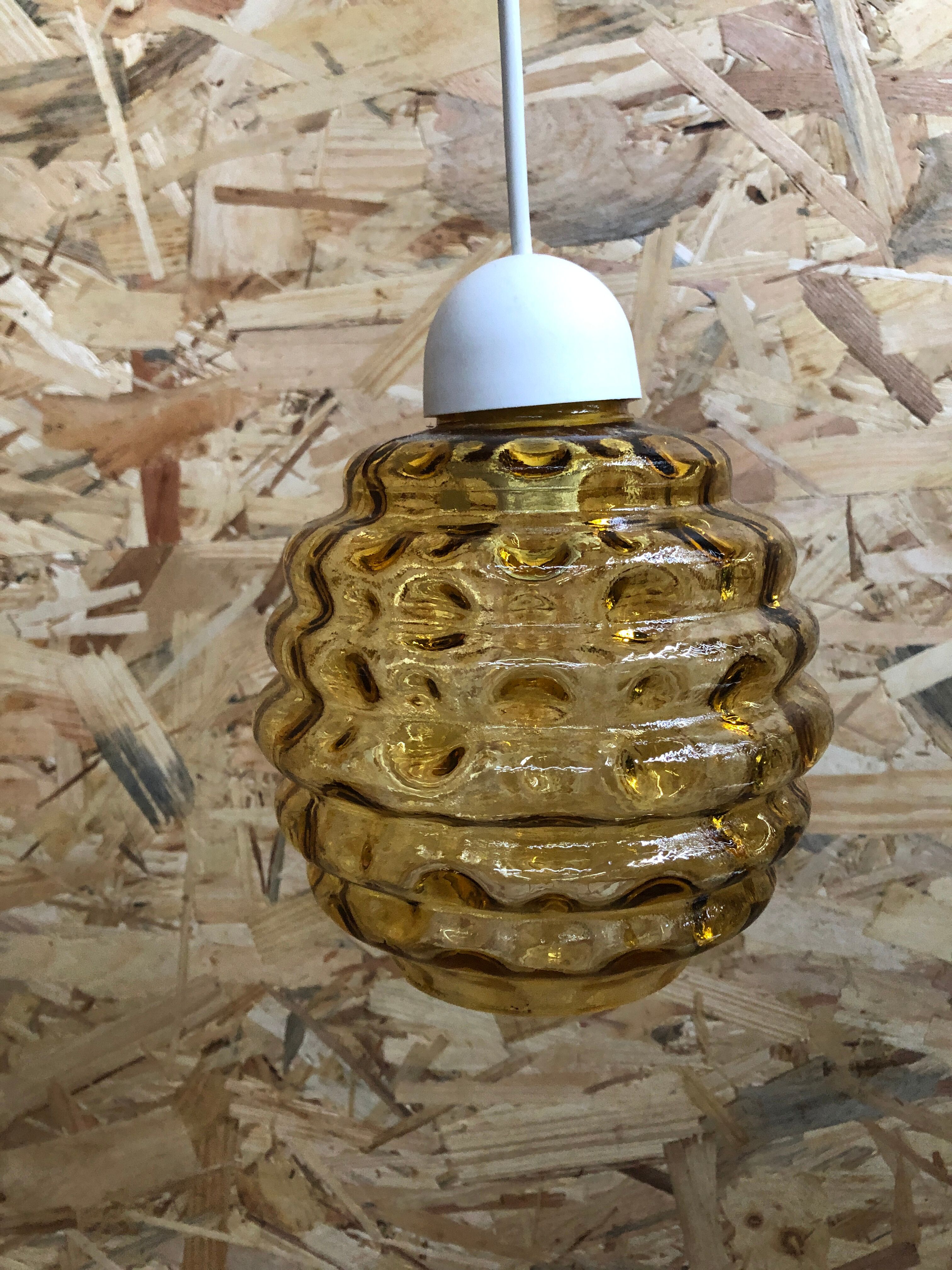 Old suspension ball glass blown orange luminaire 70s vintage