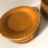 Fish service Sarreguemines vintage honey, 22 plates in total, hollow and flat