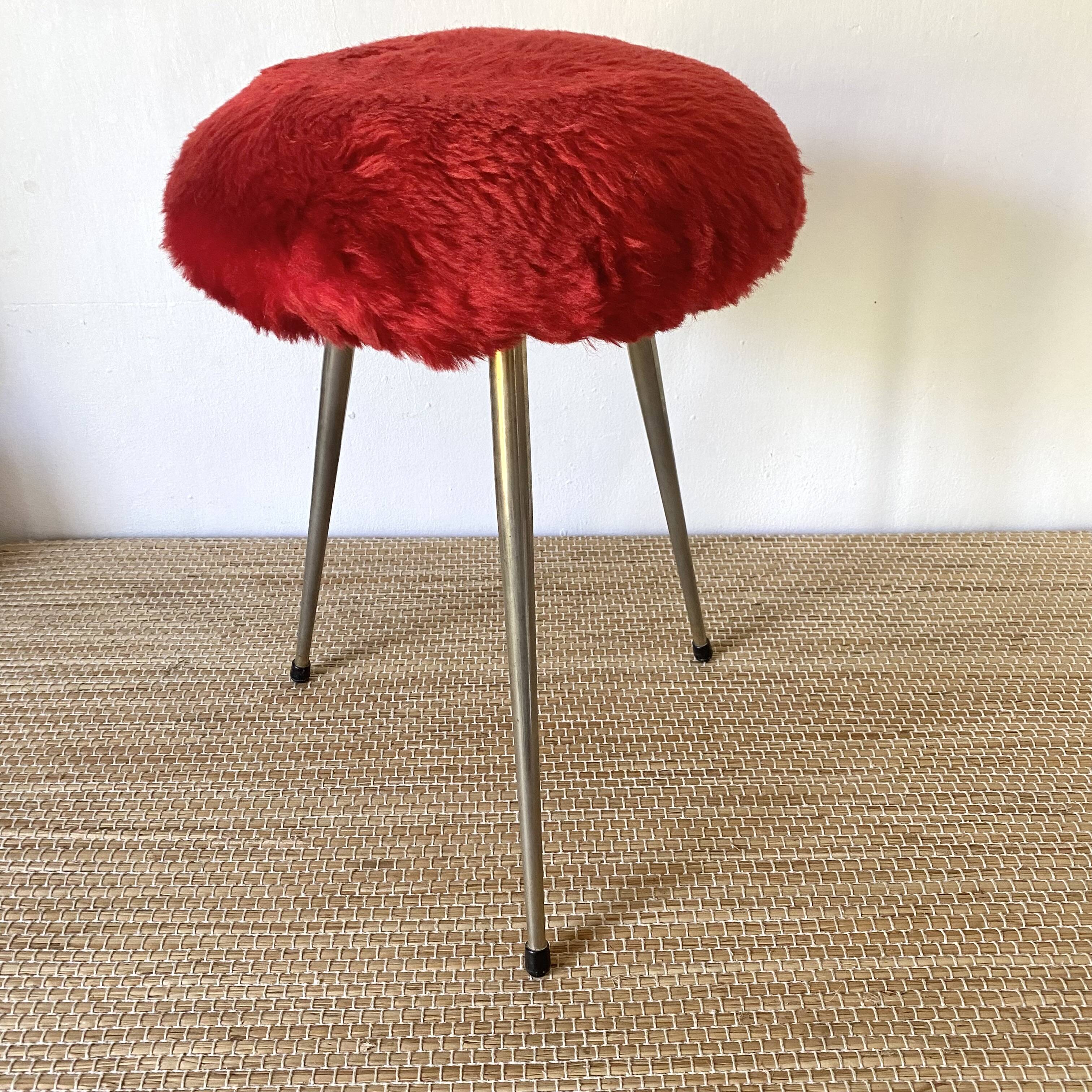 60s Mohair Tripod Stool