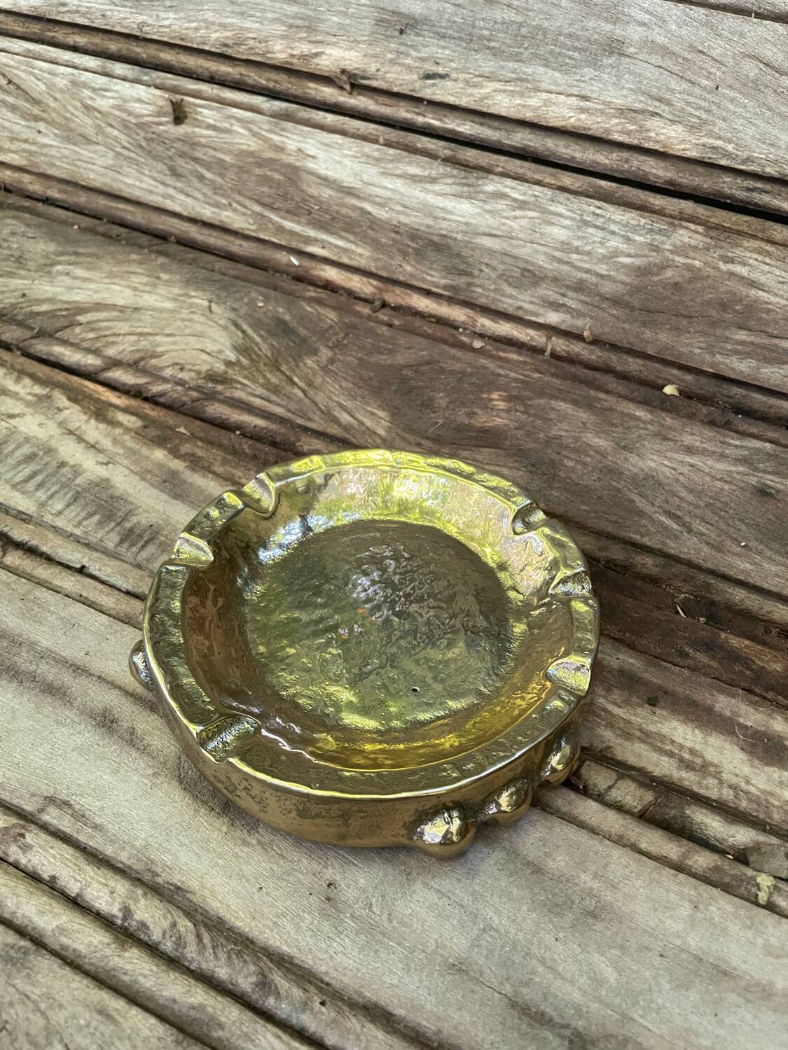 Italian Brutalist Brass Ashtray by Tonini
