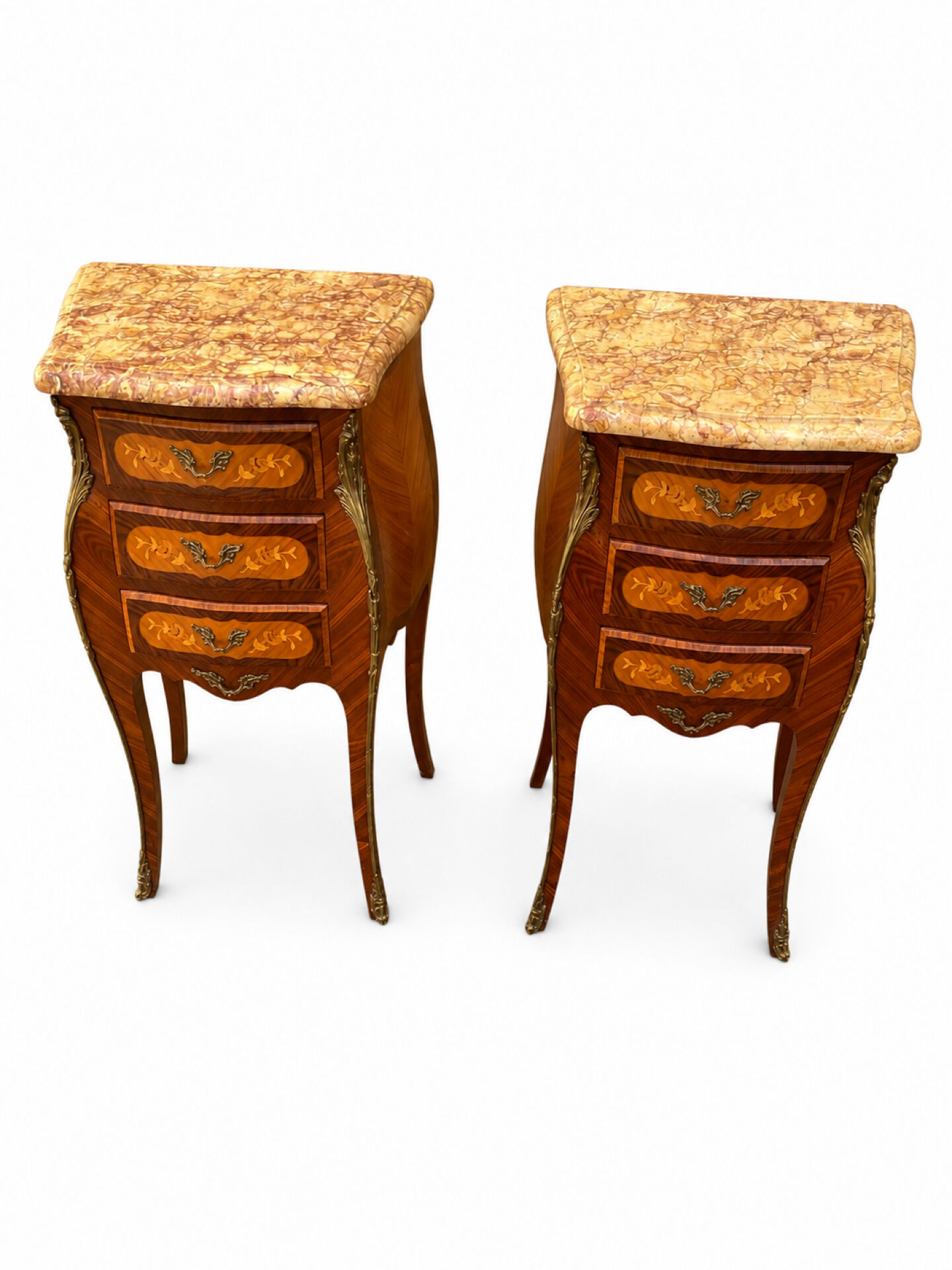 Louis XV bedside tables with floral marquetry
