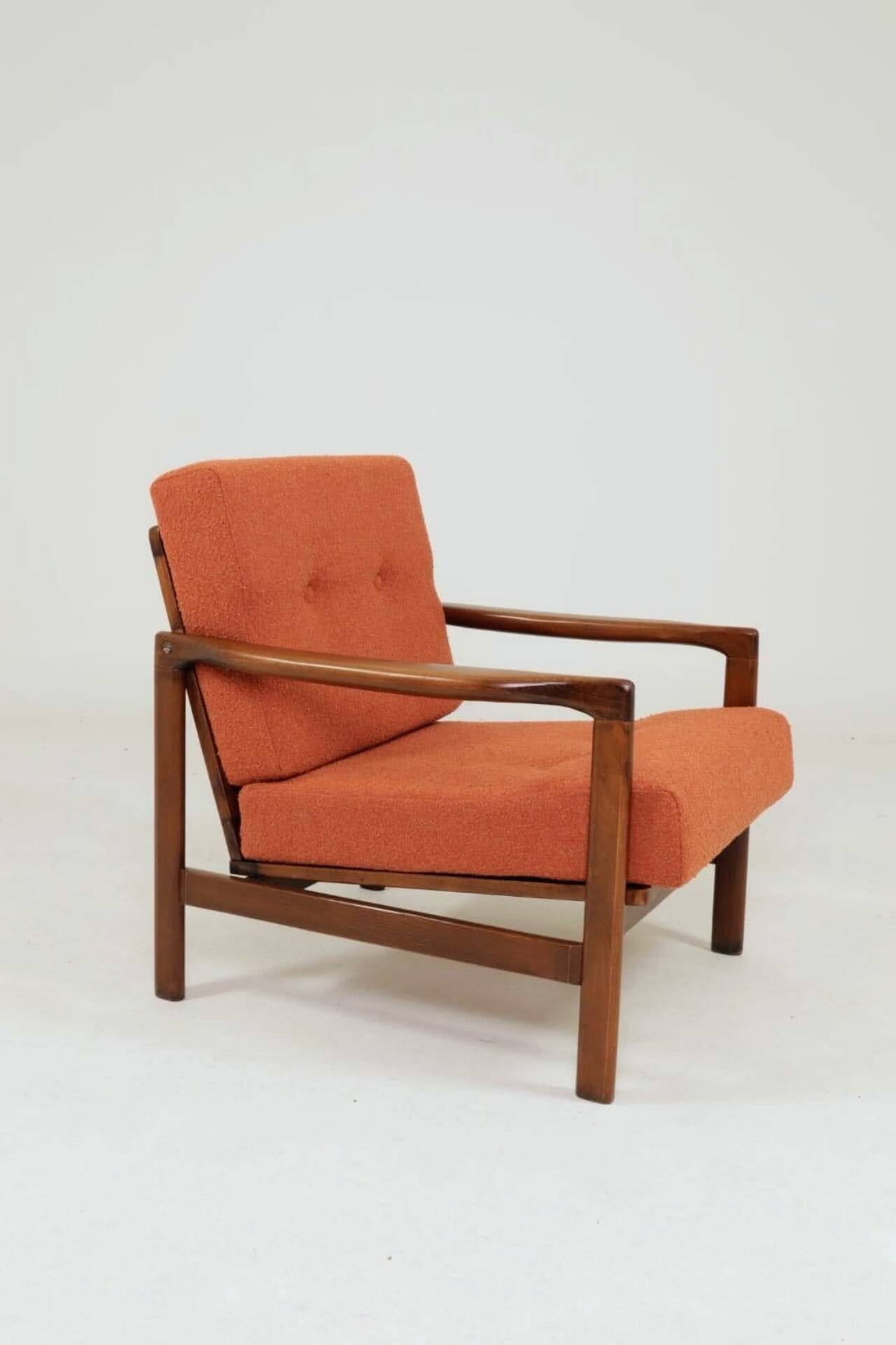 Vintage Armchair Orange Papaya Cushions, Poland, 1960