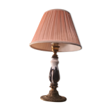 Ceramic and bronze foot lamp, pleated lampshade old pink 48x29 art deco
