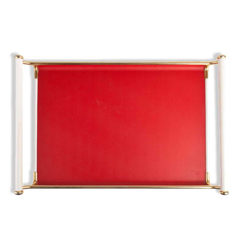 Vintage red gold and white skai serving tray